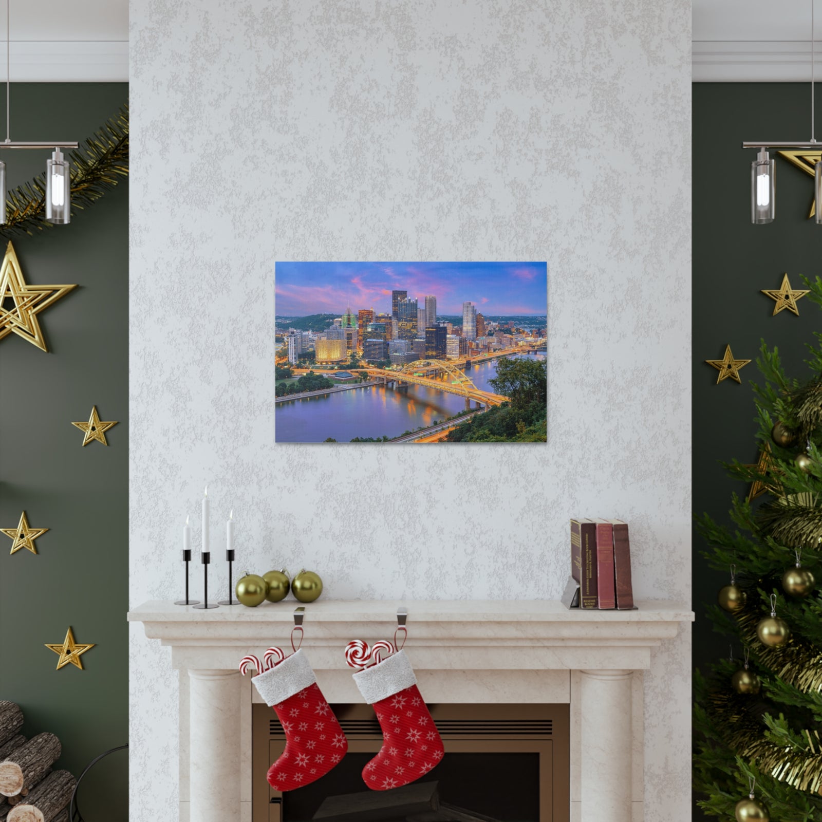Pittsburgh Night Skyline Canvas Artwork High-Quality Breathtaking Stunning Cityscape for Home Decor Ready to Hang-Express Your Love Gifts