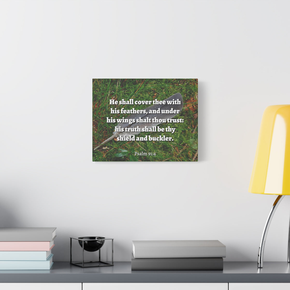 Scripture Canvas Shield And Buckler Psalms 91:4 Christian Wall Art Bible Verse Print Ready to Hang-Express Your Love Gifts