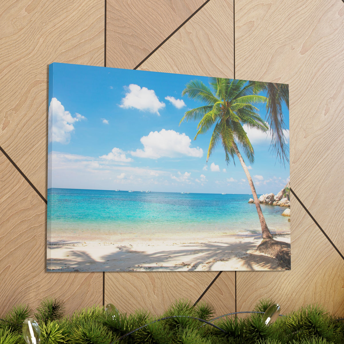 Tropical Beach With Coconut Palm Tree Ocean Canvas Wall Art for Home Decor Ready-to-Hang-Express Your Love Gifts