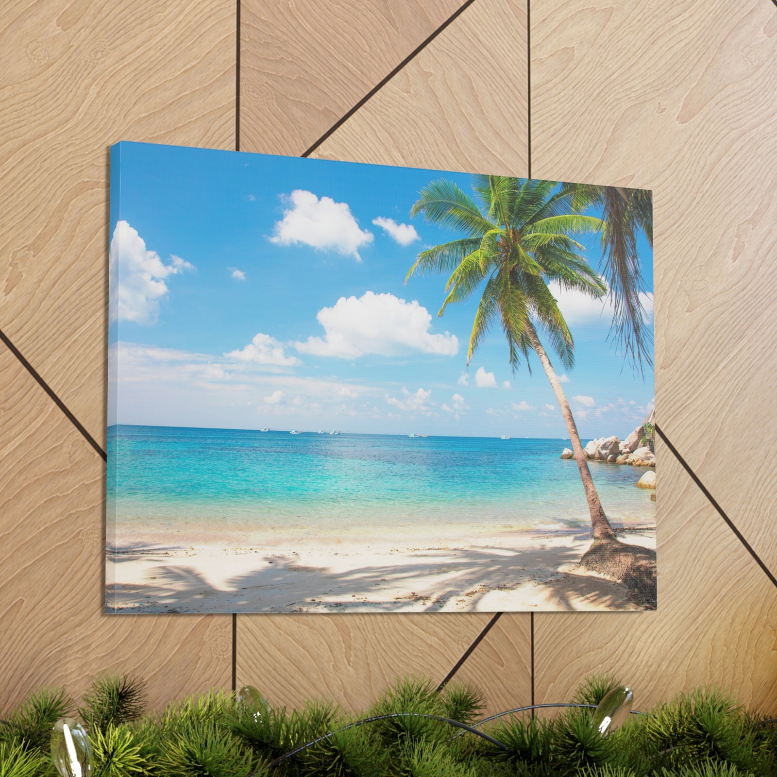 Tropical Beach With Coconut Palm Tree Ocean Canvas Wall Art for Home Decor Ready-to-Hang-Express Your Love Gifts