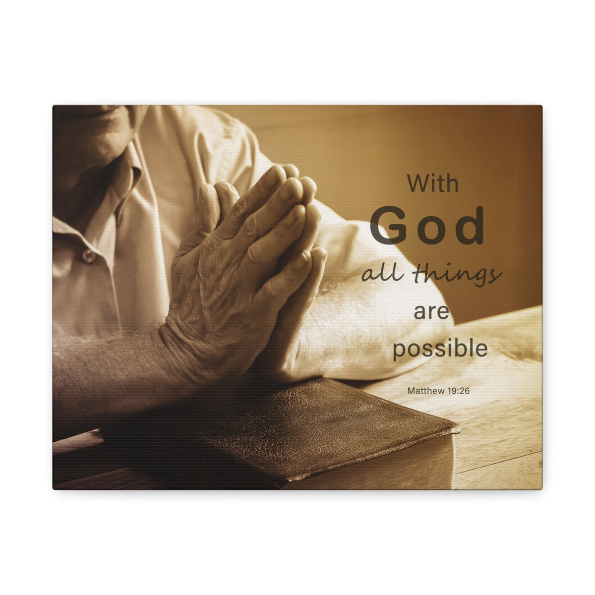 Scripture Walls With God Matthew 19:26 Praying Hands Bible Verse Canvas Christian Wall Art Ready to Hang-Express Your Love Gifts