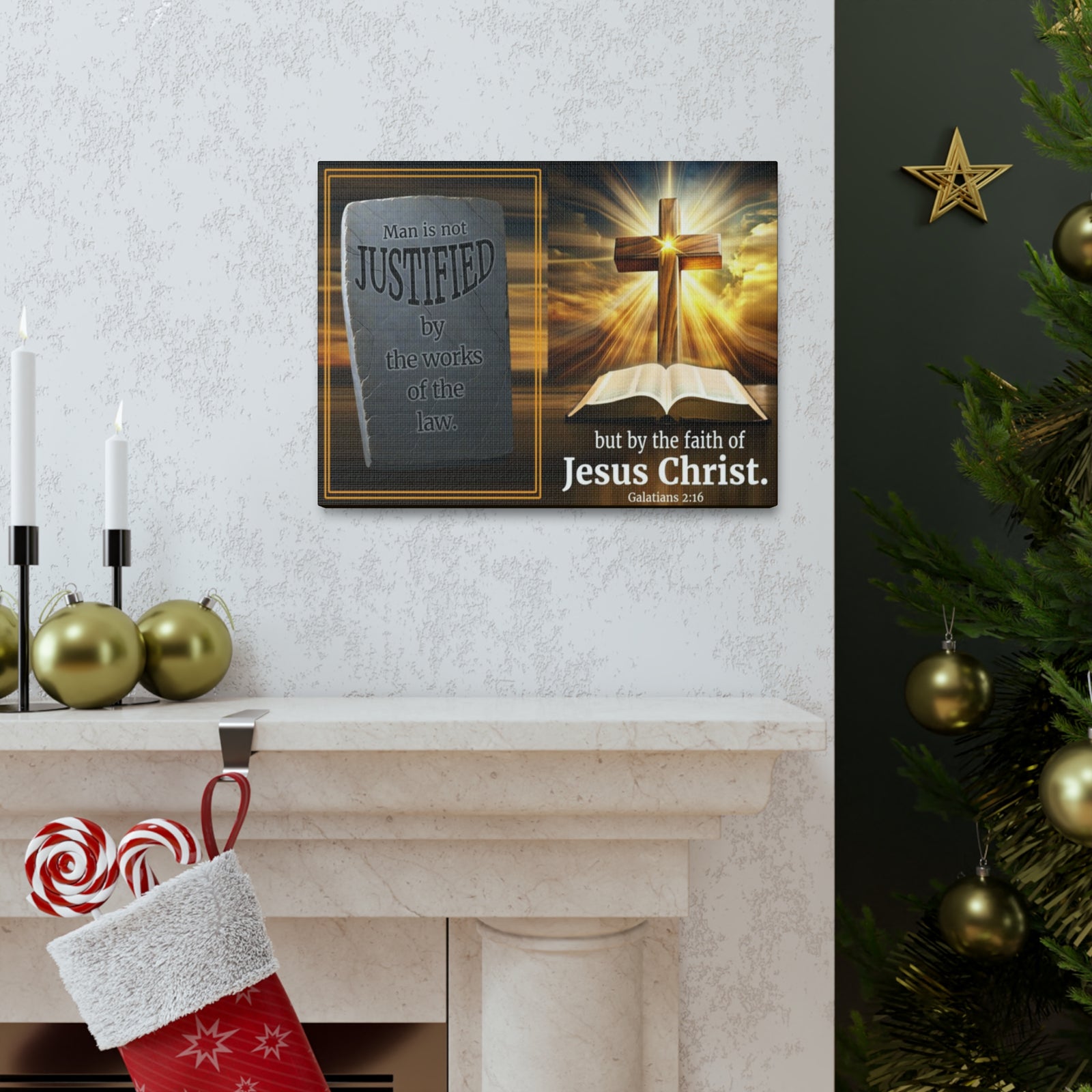 Scripture Walls Galatians 2:16 Faith & Law Bible Verse Canvas Christian Wall Art Ready to Hang Unframed-Express Your Love Gifts