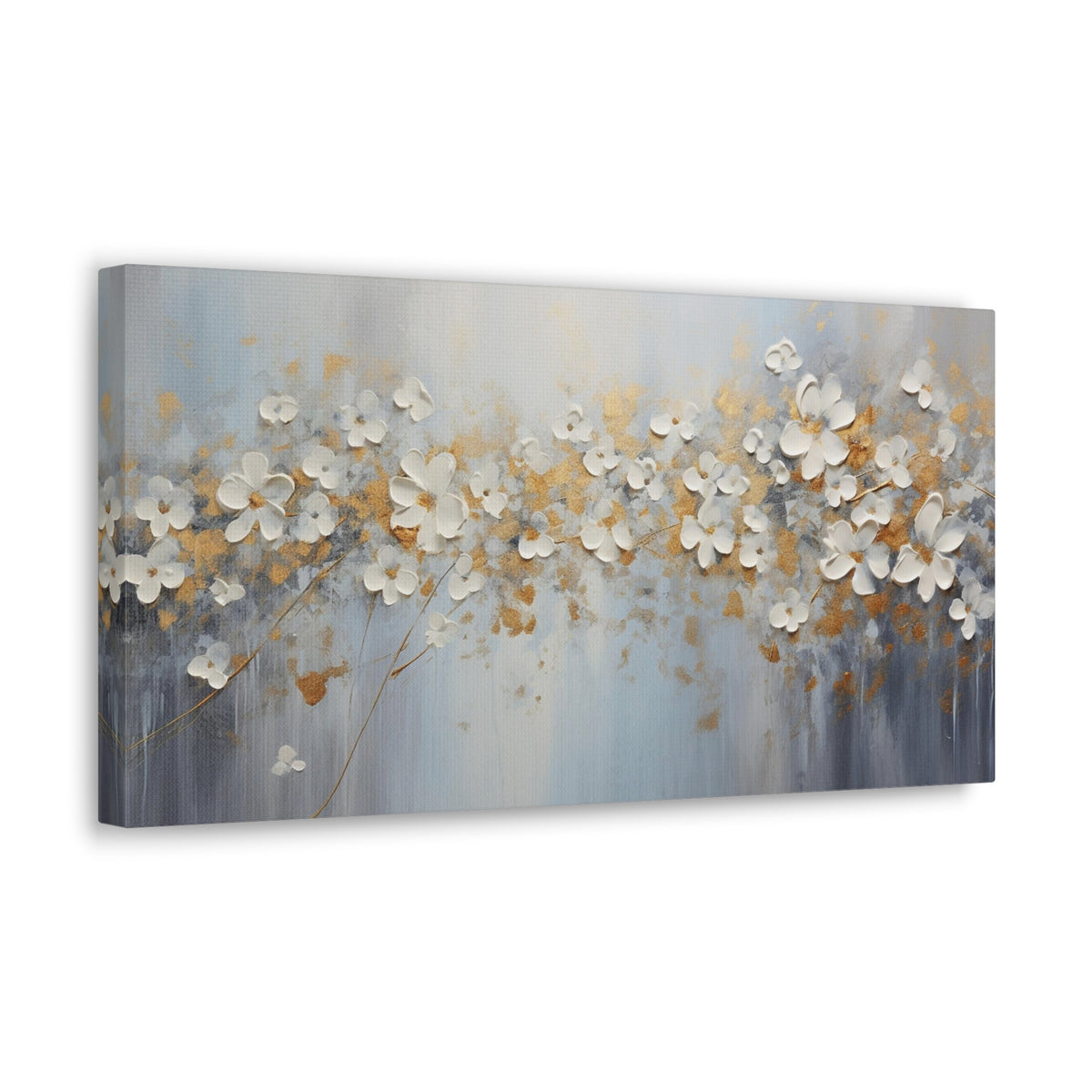 Abstract Gold Element White Flowers Texture Background Canvas Wall Art for Home Decor Ready-to-Hang-Express Your Love Gifts