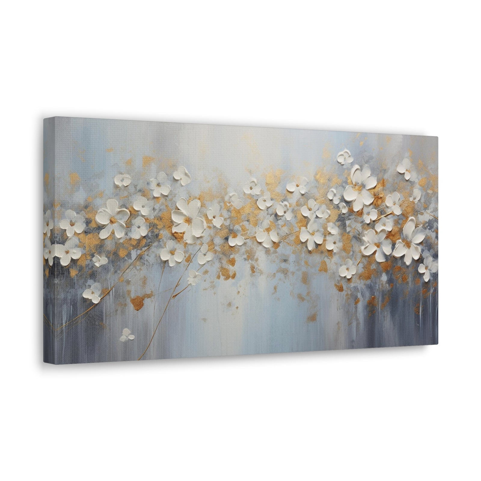 Abstract Gold Element White Flowers Texture Background Canvas Wall Art for Home Decor Ready-to-Hang-Express Your Love Gifts