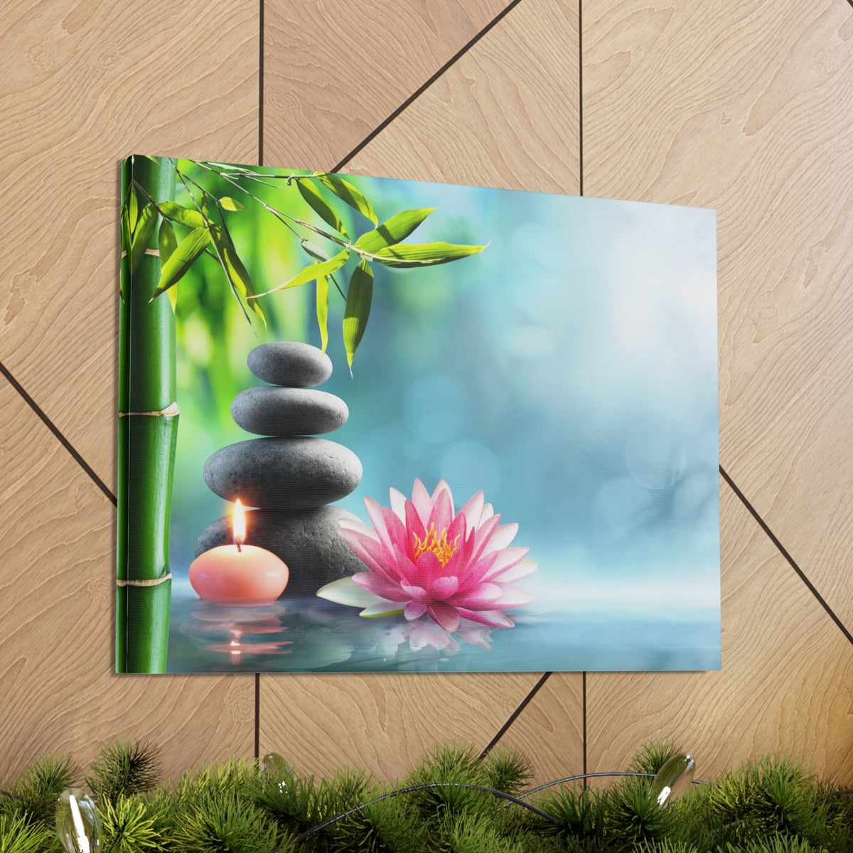 Massage Stones and Waterlily Forest Floral Nature Photography Canvas Wall Art for Home Decor Ready-to-Hang-Express Your Love Gifts