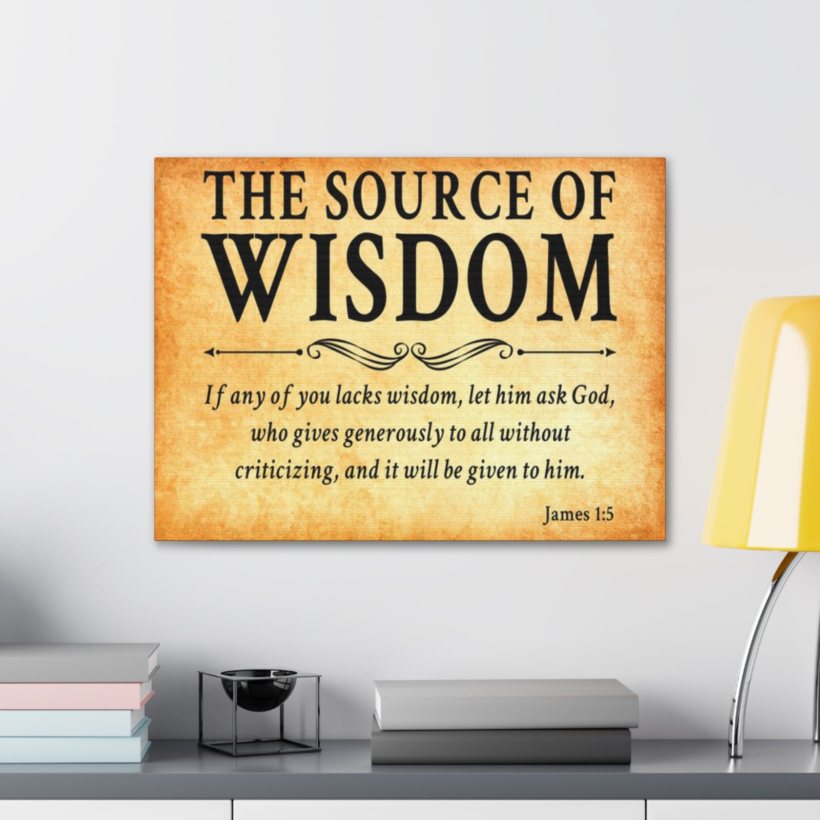 Scripture Walls James 1:5 The Source of Wisdom Gold Bible Verse Canvas Christian Wall Art Ready to Hang Unframed-Express Your Love Gifts