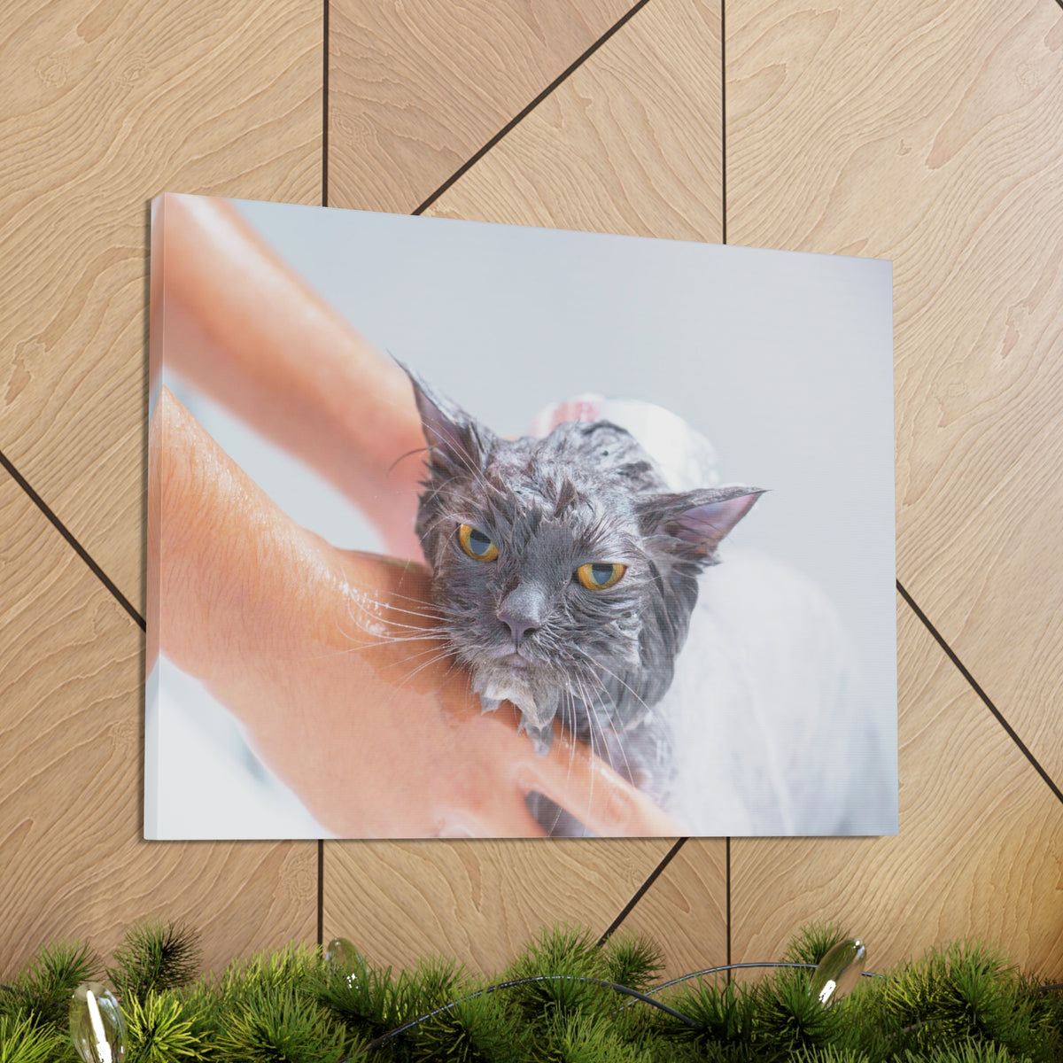 Cute Persian Cat Bath Canvas Wall Art for Home Decor Ready-to-Hang-Express Your Love Gifts