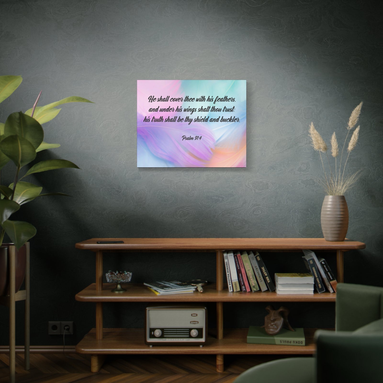 Scripture Canvas Under His Wings Psalm 91:4 Christian Wall Art Bible Verse Print Ready to Hang-Express Your Love Gifts
