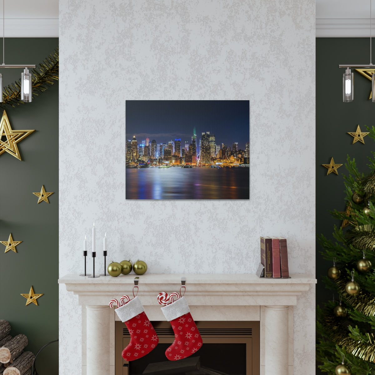 New York Night Skyline Canvas Artwork High-Quality Breathtaking Stunning Cityscape for Home Decor Ready to Hang-Express Your Love Gifts