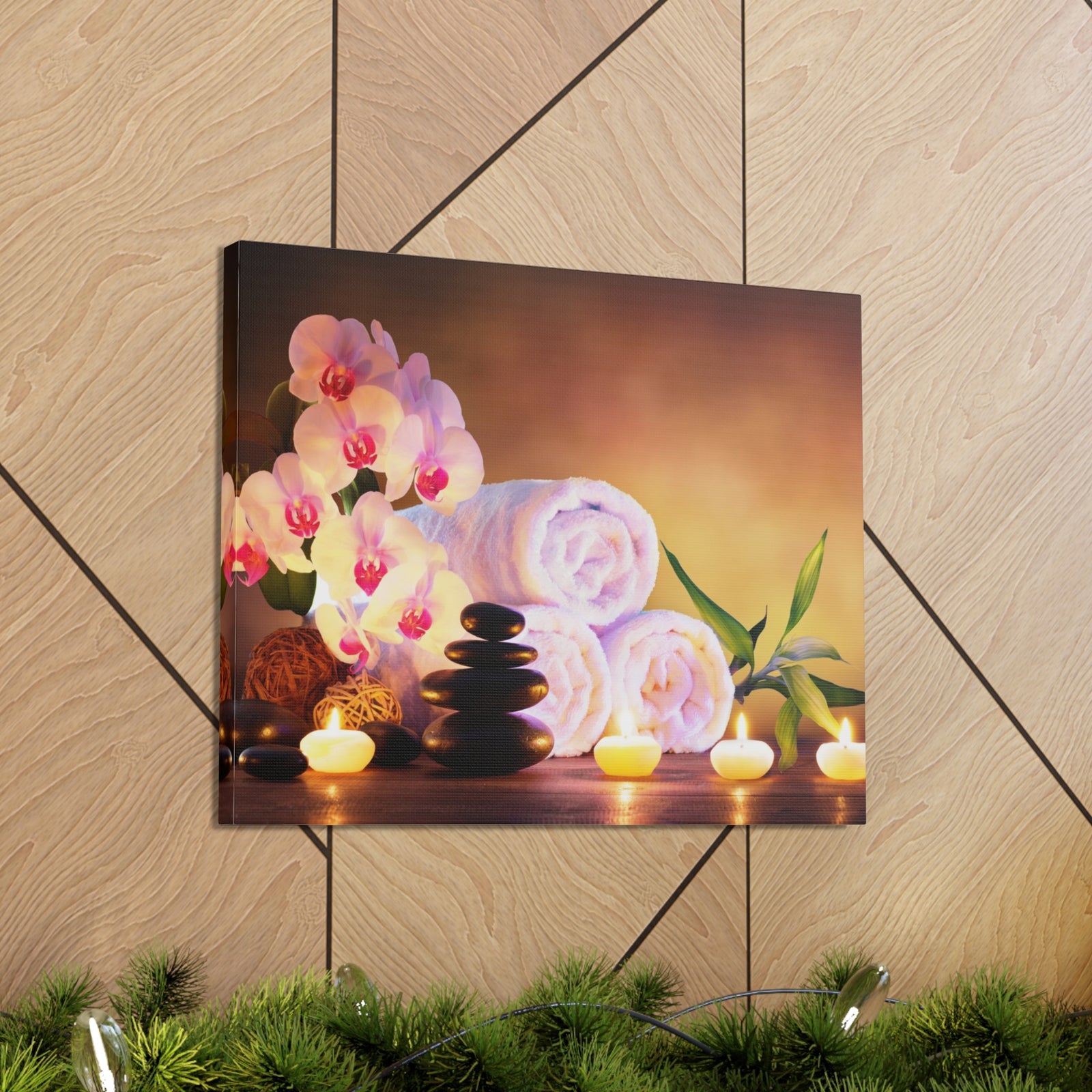 Massage Stones with Towels Forest Floral Nature Photography Canvas Wall Art for Home Decor Ready-to-Hang-Express Your Love Gifts
