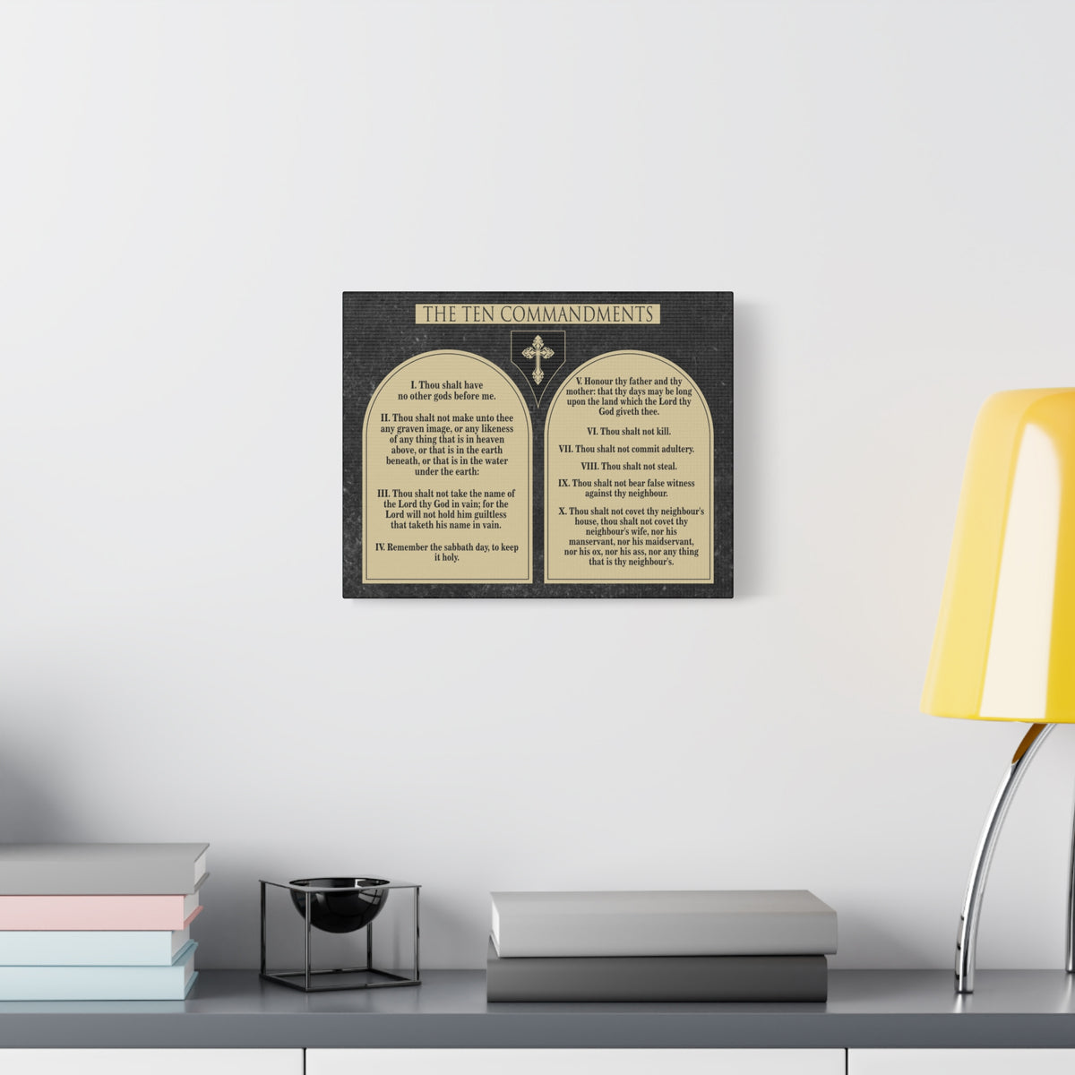 Scripture Canvas Ten Commandments Tablets Brown Christian Wall Art Print Ready to Hang-Express Your Love Gifts