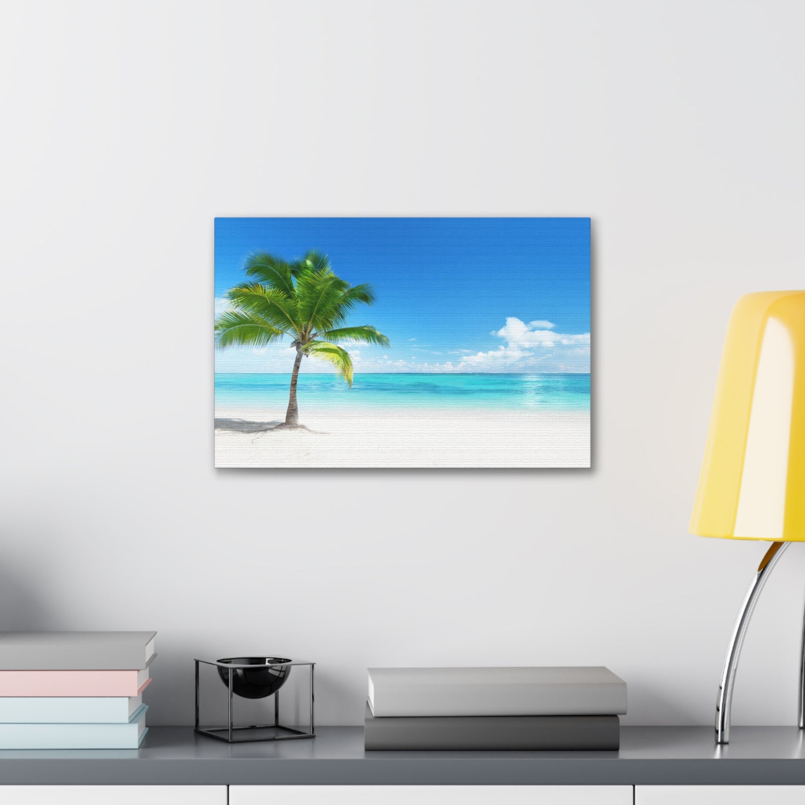 Palm on the beach in Daylight Ocean Canvas Wall Art for Home Decor Ready-to-Hang-Express Your Love Gifts