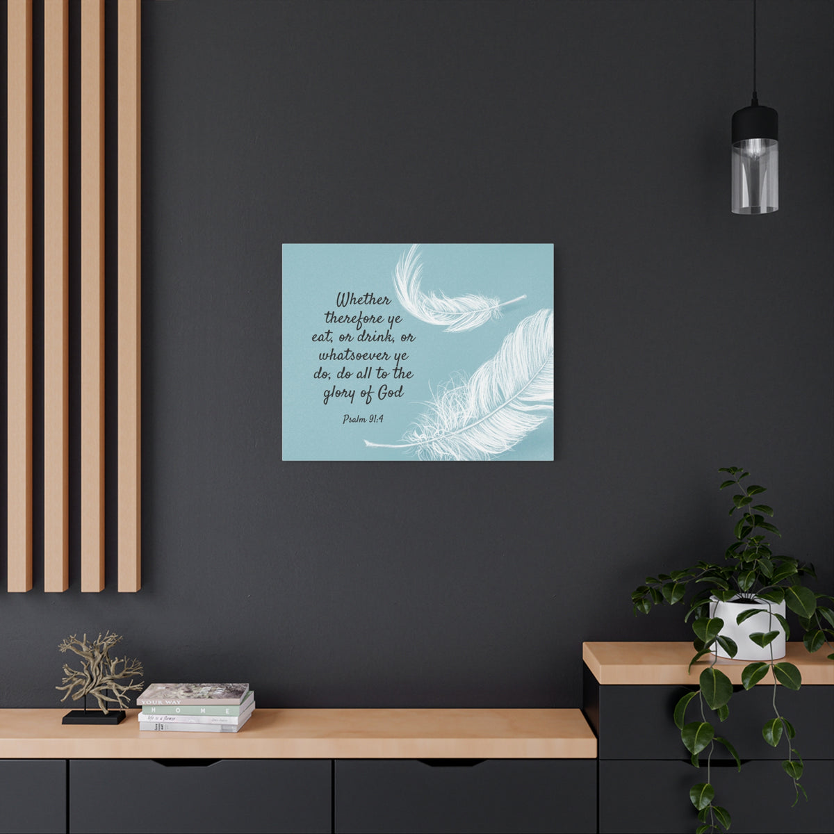 Scripture Canvas Glory Of God Psalm 91:4 Feather Christian Wall Art Bible Verse Print Ready to Hang-Express Your Love Gifts