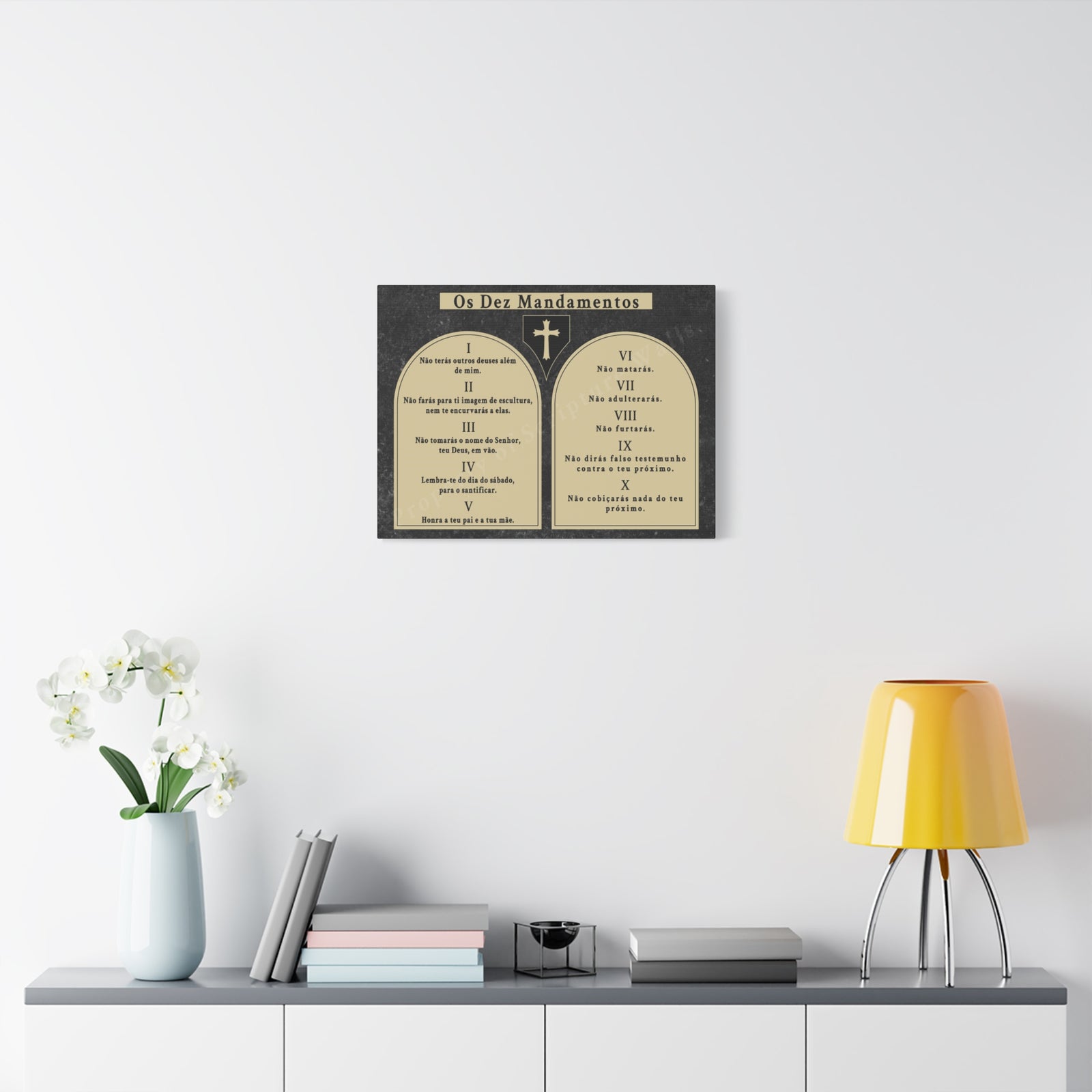 Scripture Walls 10 Commandments Portuguese Tablets Bible Verse Canvas Christian Wall Art Ready to Hang Unframed-Express Your Love Gifts