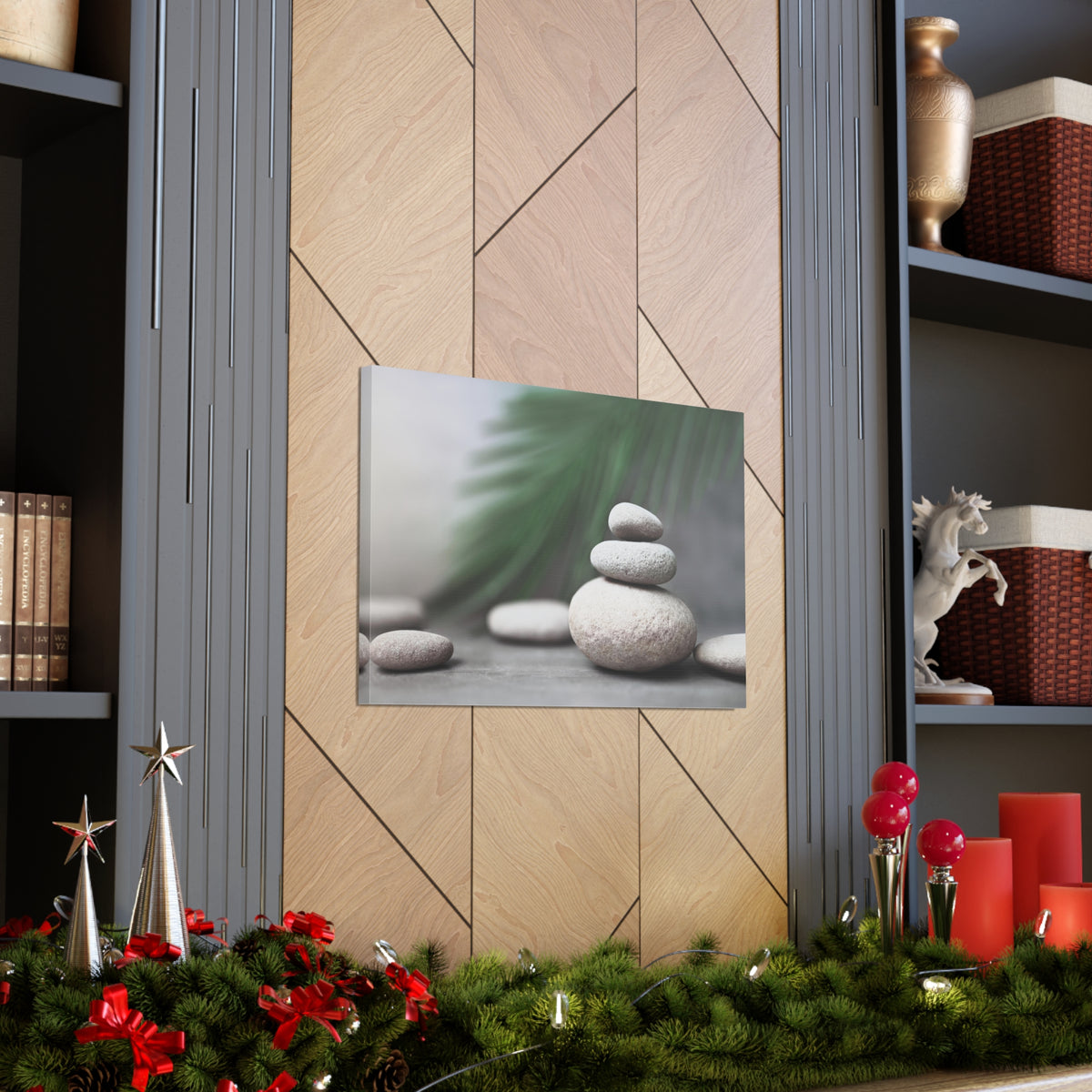 Spa Stones with Palm Forest Floral Nature Photography Canvas Wall Art for Home Decor Ready-to-Hang-Express Your Love Gifts