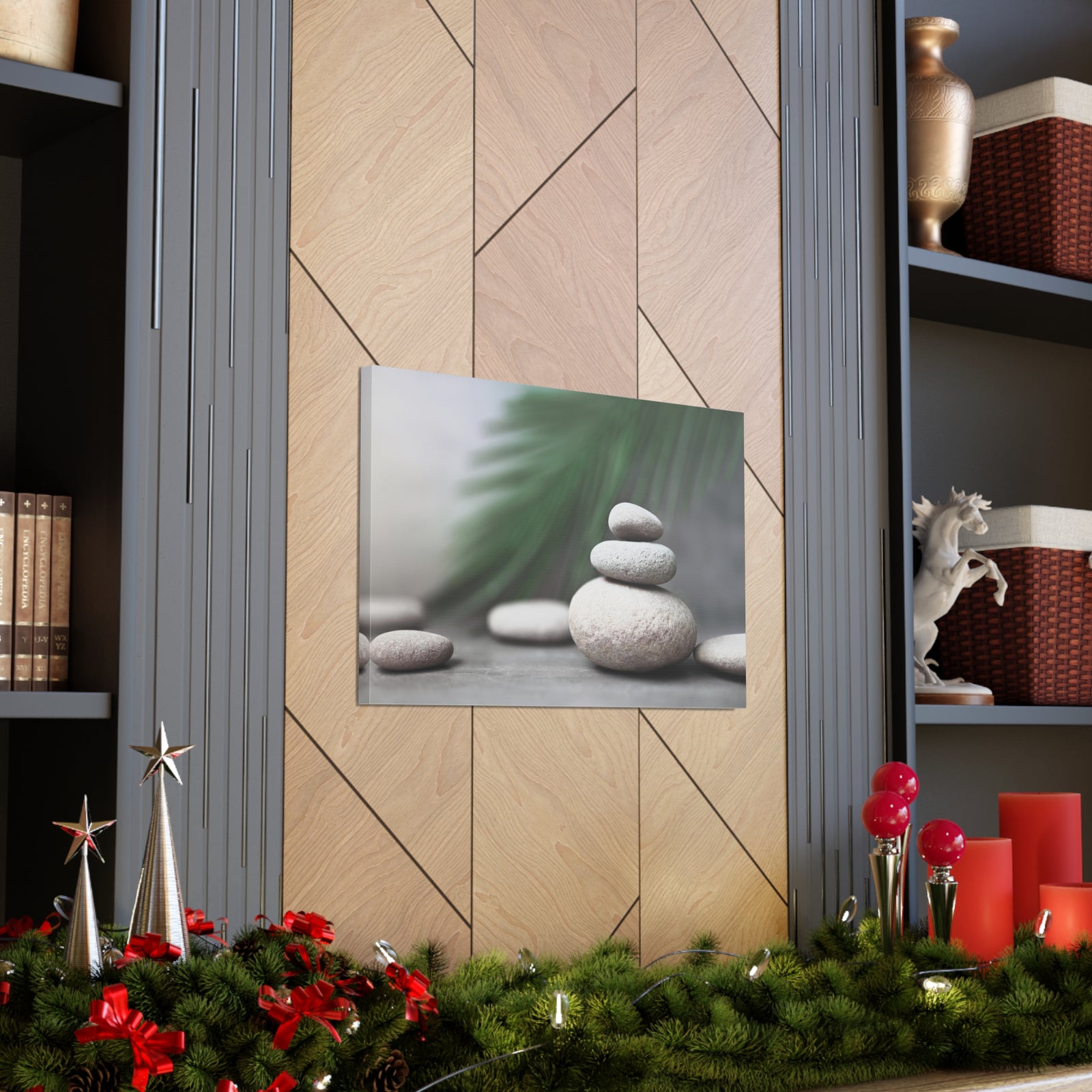 Spa Stones with Palm Forest Floral Nature Photography Canvas Wall Art for Home Decor Ready-to-Hang-Express Your Love Gifts
