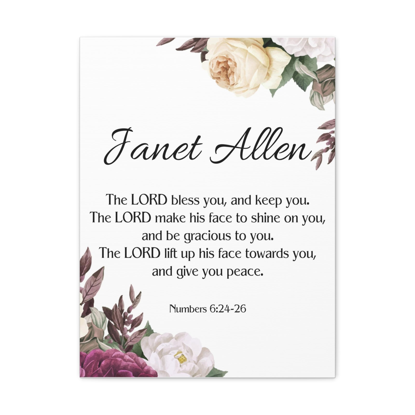Scripture Walls Personalized Numbers 6:24-26 Bible Chapter Canvas Christian Wall Art Ready to Hang-Express Your Love Gifts