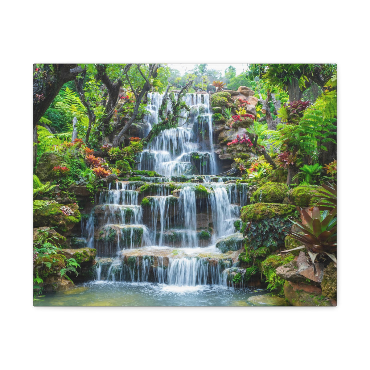 Waterfall w Maple Trees Kyoto Garden Canvas Wall Art for Home Decor Ready-to-Hang-Express Your Love Gifts