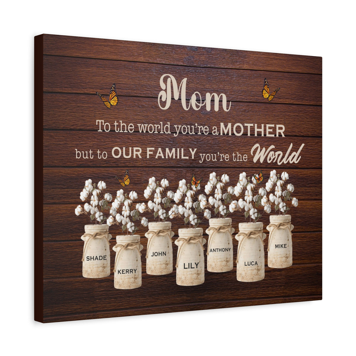 Personalized Mom Family Name Canvas – “To the World You’re a Mother”-Express Your Love Gifts