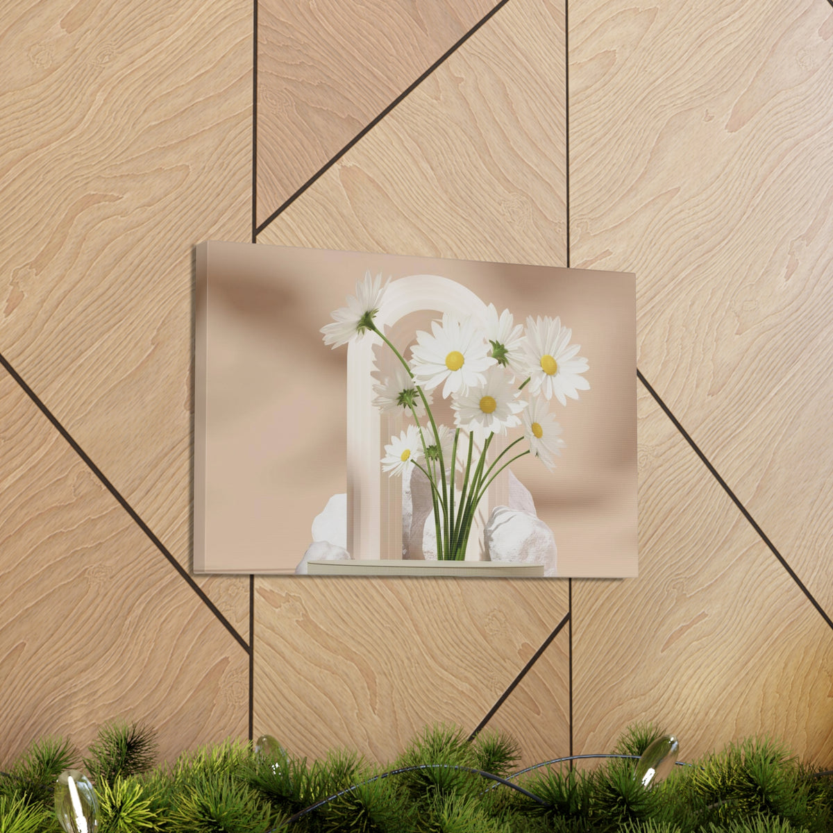 Daisy Flower and White Rocks Flower Canvas Wall Art for Home Decor Ready-to-Hang-Express Your Love Gifts