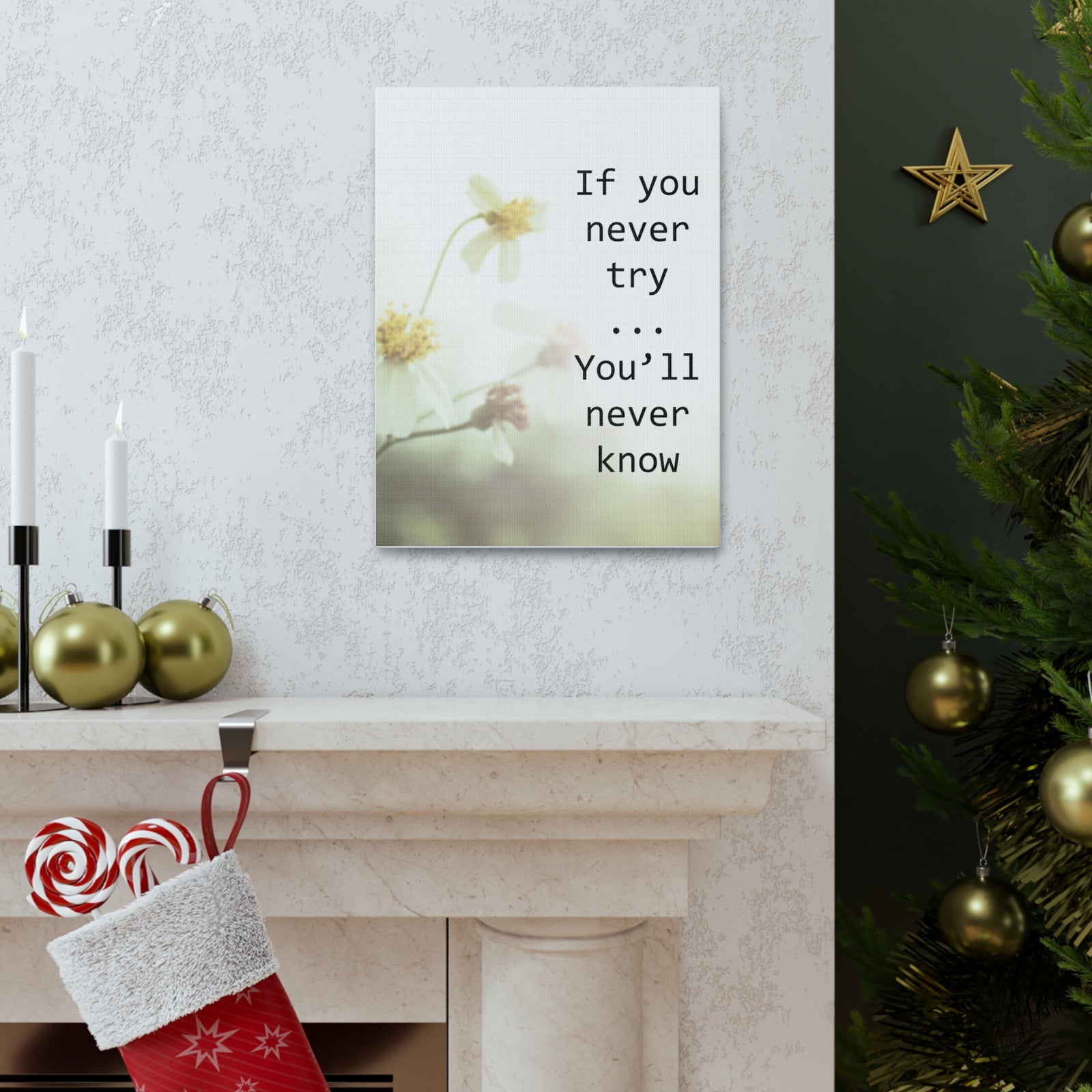 Inspirational Quote Canvas If You Never Try You'll Never Know Wall Art Motivational Motto Inspiring Prints Artwork Decor Ready to Hang-Express Your Love Gifts