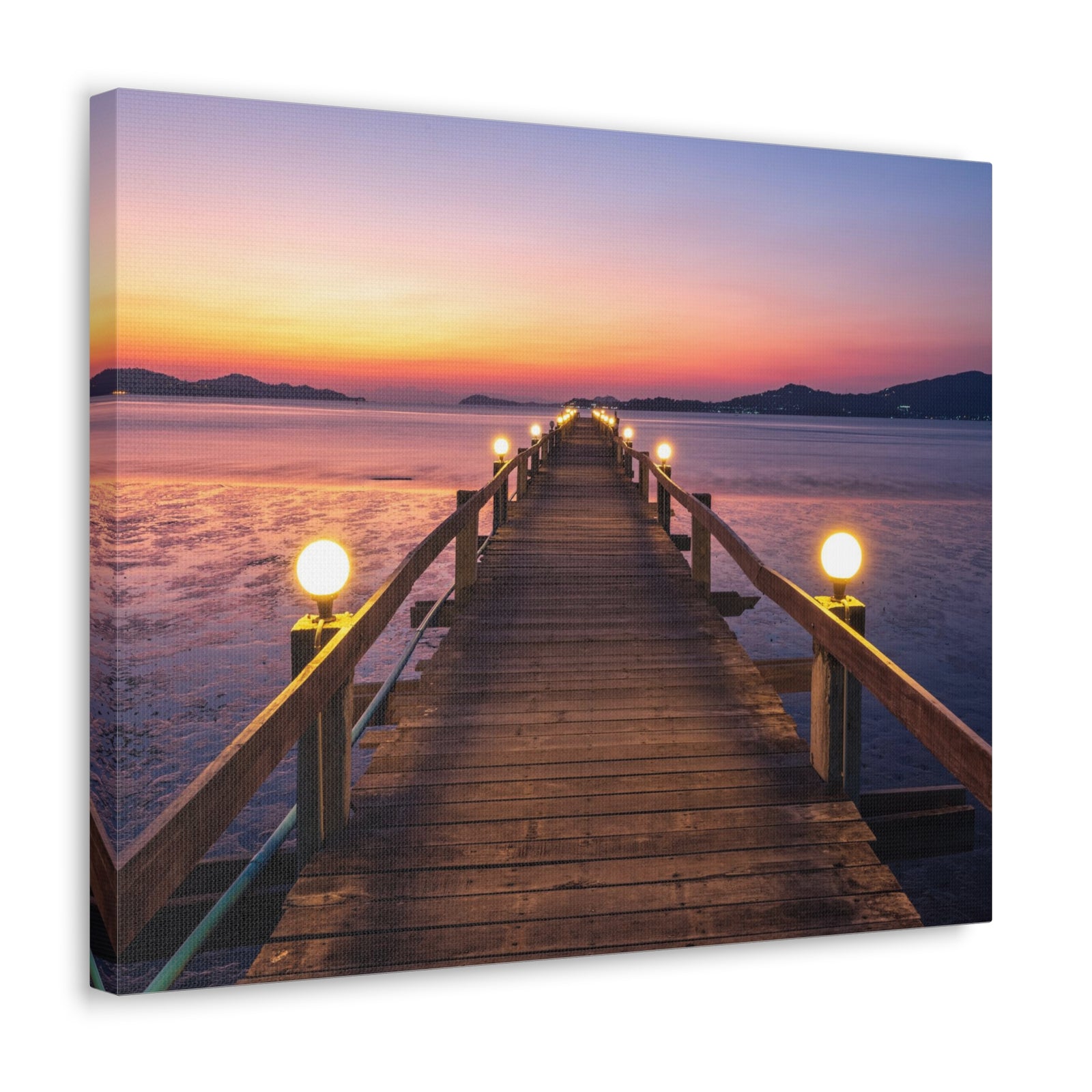 Sunset Wooden Bridge Lake View Nature Wilderness Photography Canvas Wall Art for Home Decor Ready-to-Hang-Express Your Love Gifts