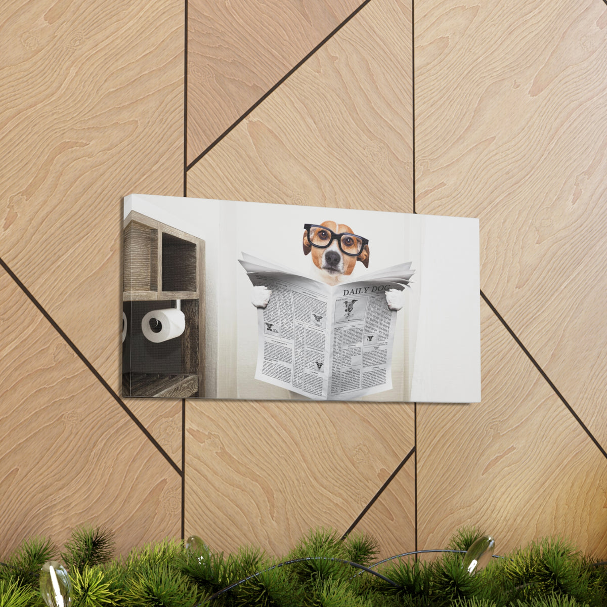 Jack Russell Reading Newspaper On Toilet Funny Canvas Wall Art for Home Decor Ready-to-Hang-Express Your Love Gifts