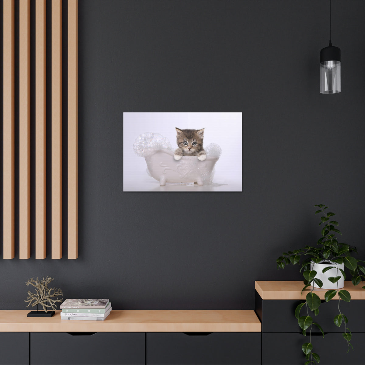 Cute Main Coon Kitten Bathee Canvas Wall Art for Home Decor Ready-to-Hang-Express Your Love Gifts