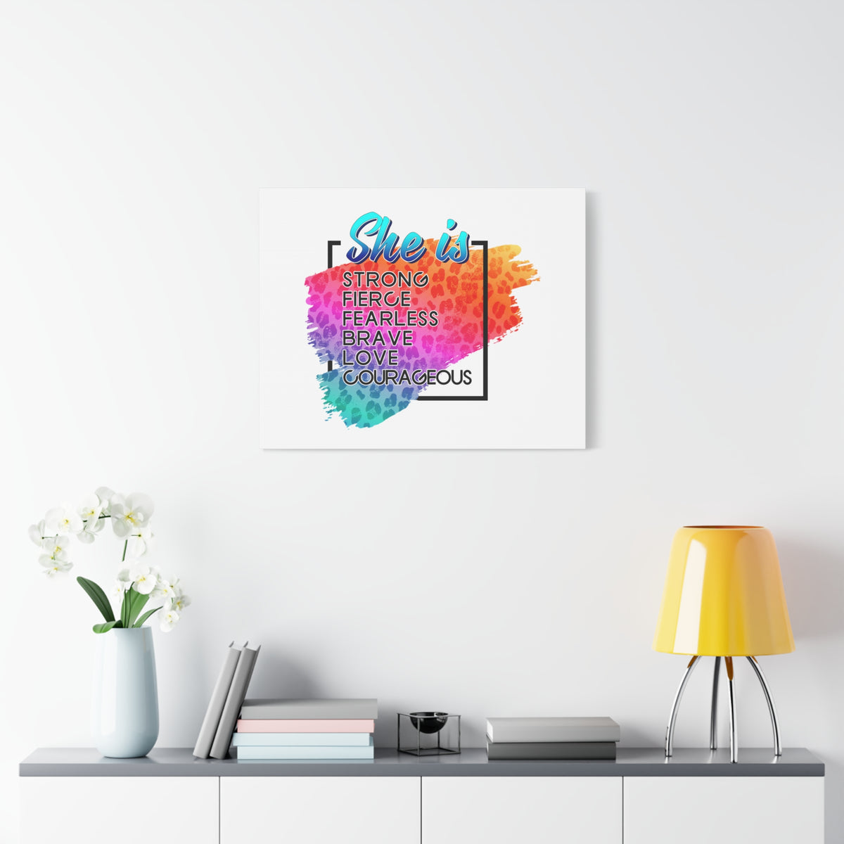 Scripture Canvas She Is Courageous Psalm 31:24 Christian Wall Art Bible Verse Print Ready to Hang-Express Your Love Gifts