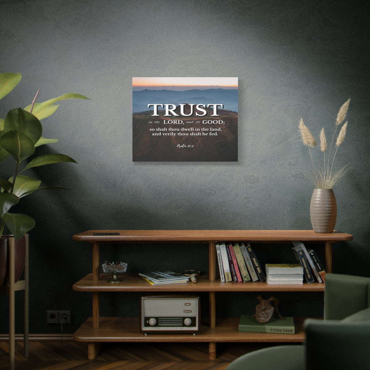 Scripture Canvas Trust Psalm 37:3 Mountains Christian Wall Art Bible Verse Print Ready to Hang-Express Your Love Gifts
