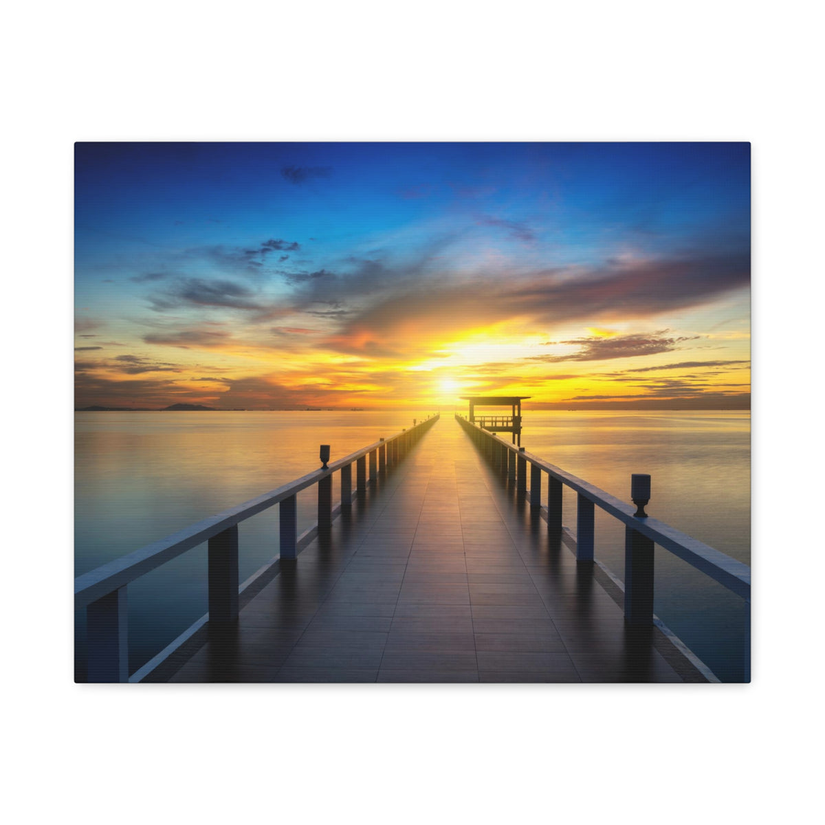 Sunset Beach Pier Nature Wilderness Photography Canvas Wall Art for Home Decor Ready-to-Hang-Express Your Love Gifts