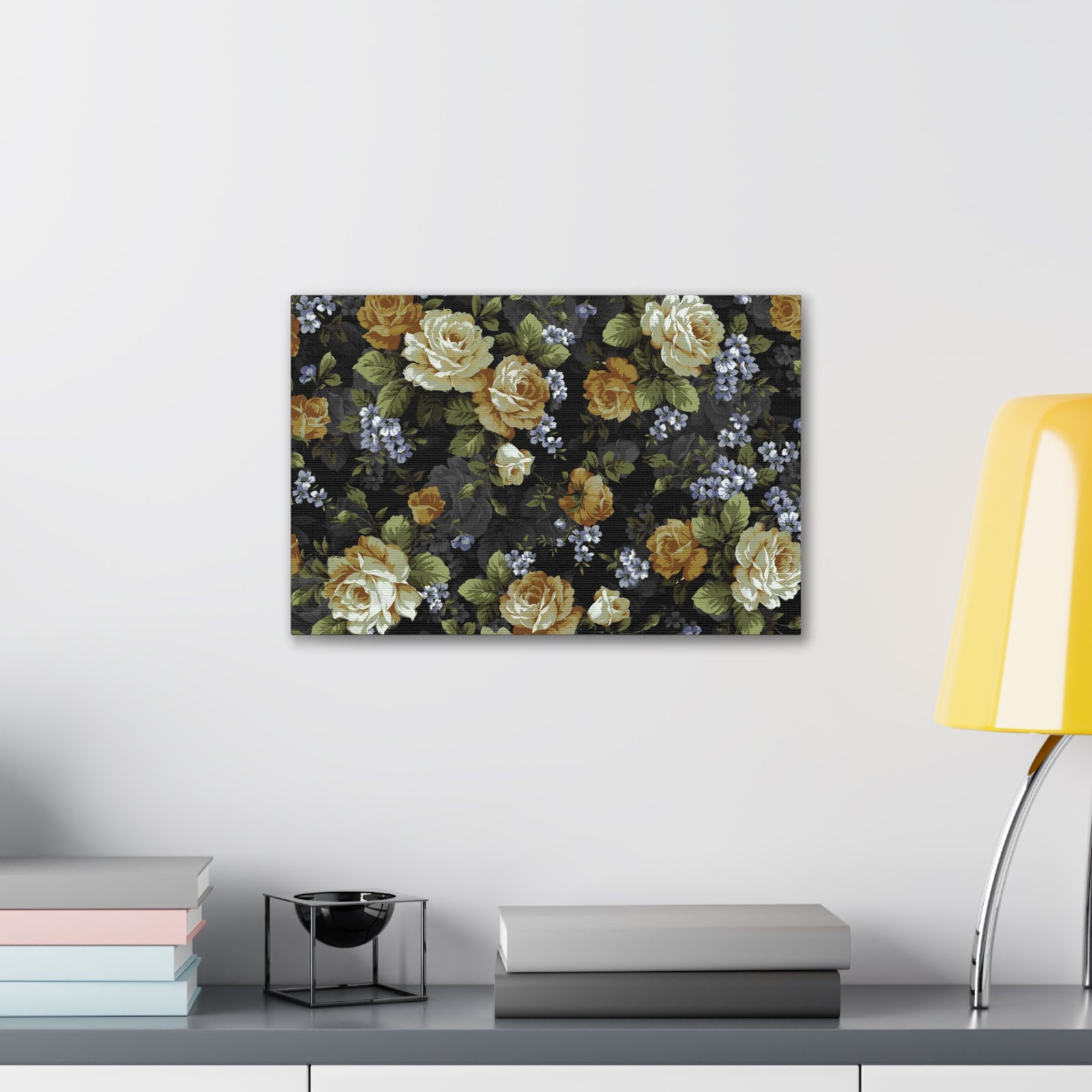 Monochrome Rose And Gray Small Flowers Flower Canvas Wall Art for Home Decor Ready-to-Hang-Express Your Love Gifts