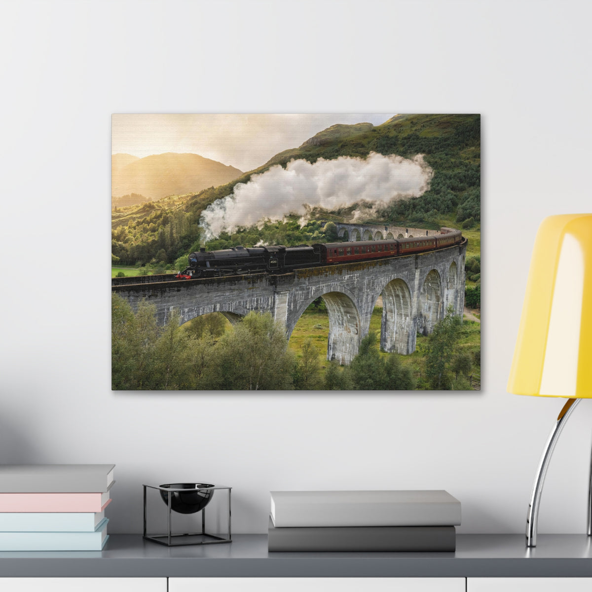 Steam Train Running On Scottish Highlands Modern Multicolor Scenic Nature Photography Canvas Home Office Decor Ready to Hang-Express Your Love Gifts