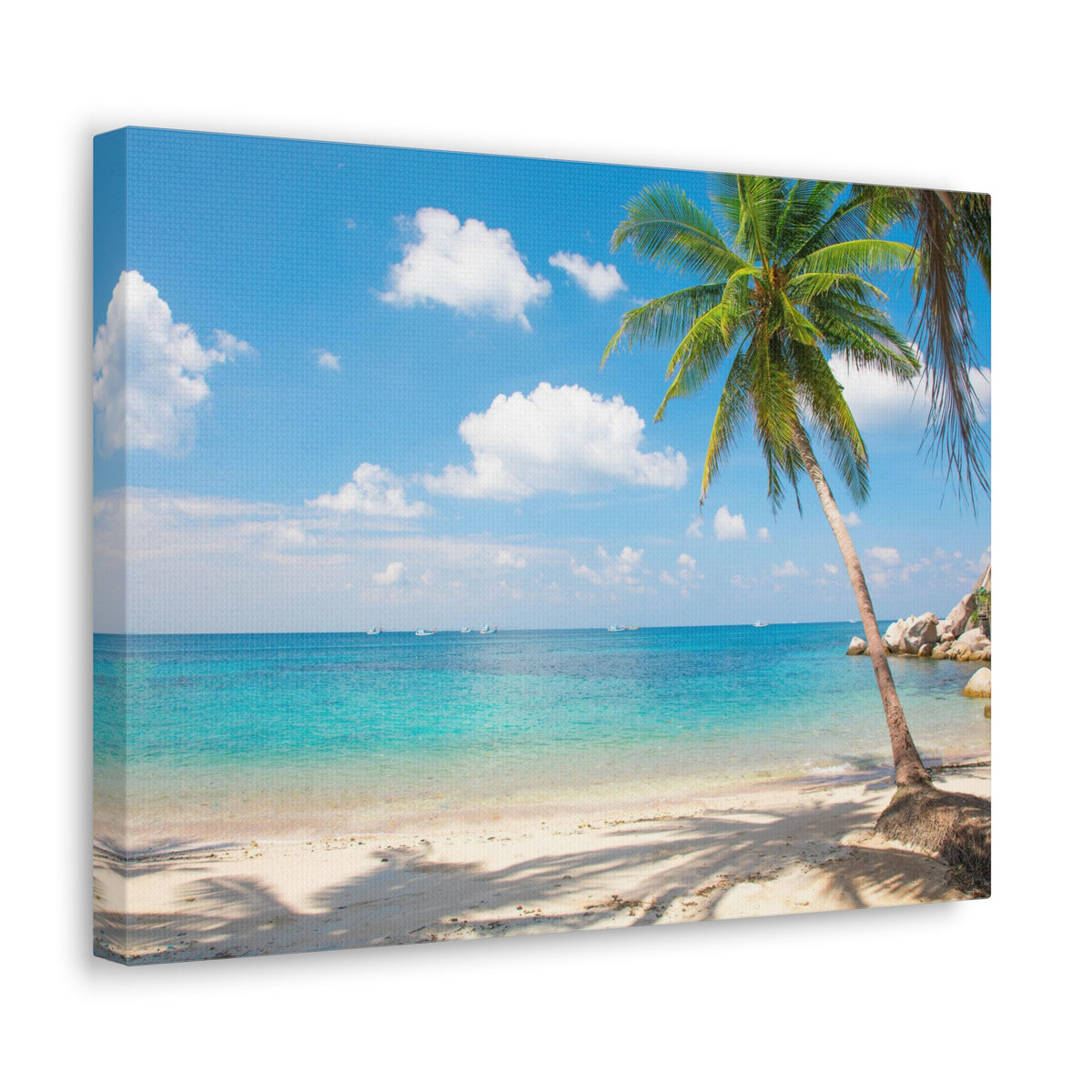Tropical Beach With Coconut Palm Tree Ocean Canvas Wall Art for Home Decor Ready-to-Hang-Express Your Love Gifts
