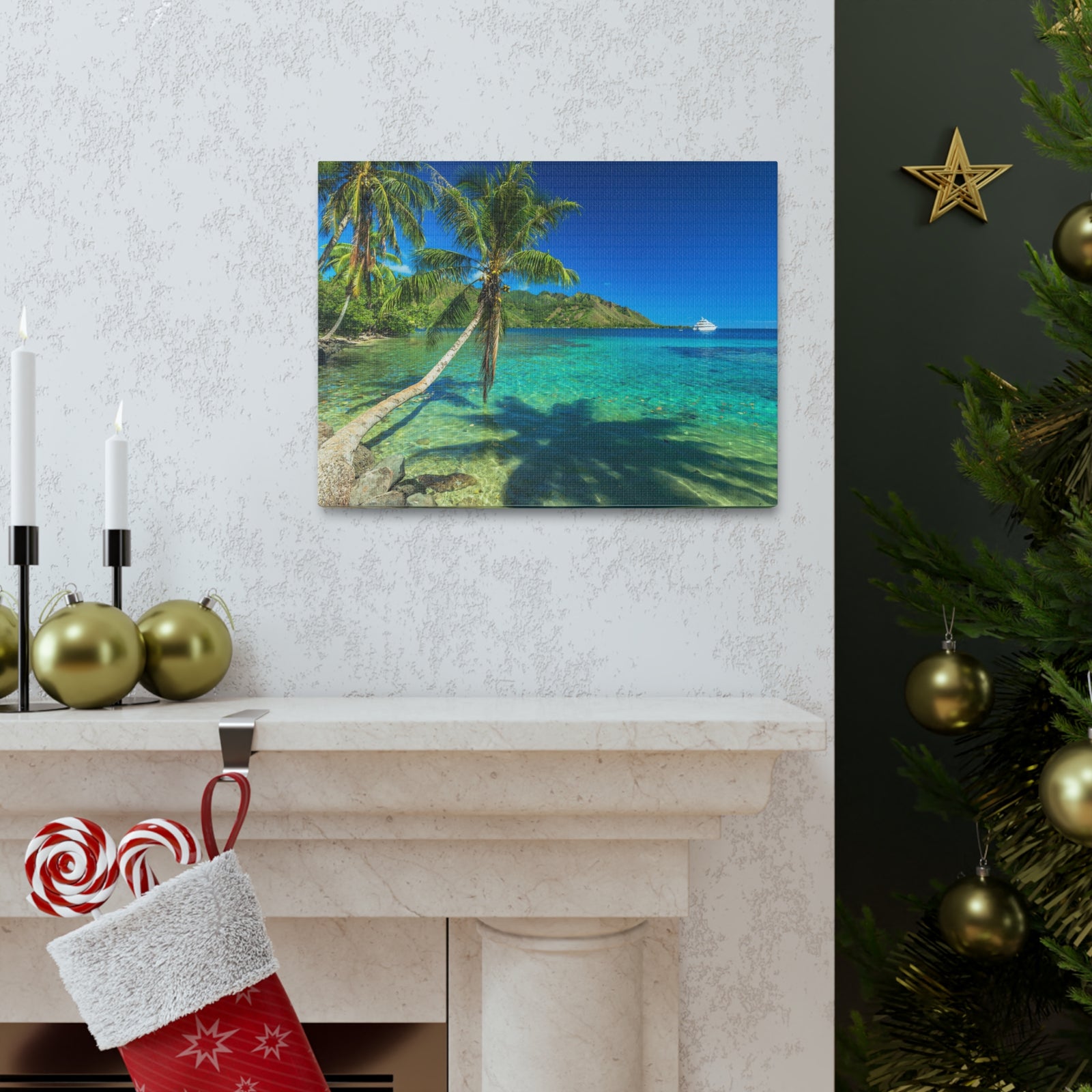 Palm Trees Quiet Beach Ocean Canvas Wall Art for Home Decor Ready-to-Hang-Express Your Love Gifts