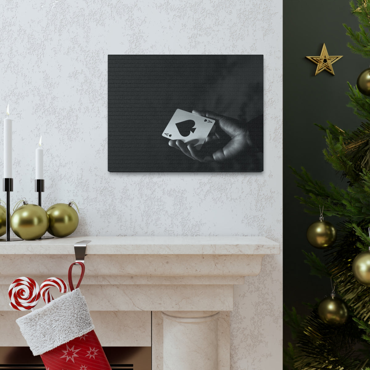 Ace of Spades In Hand Playing Card Canvas Wall Art for Home Decor Ready-to-Hang-Express Your Love Gifts