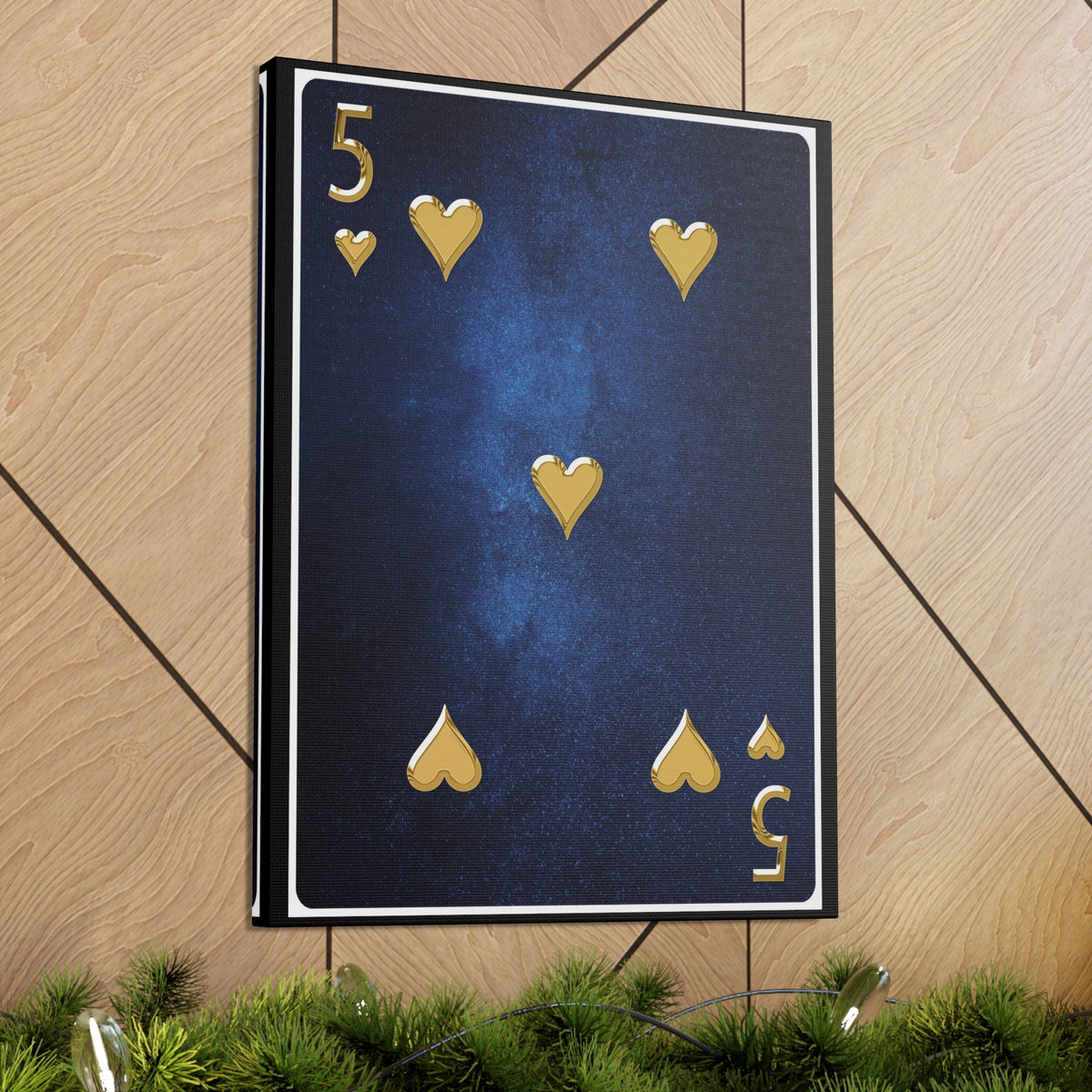 Five Of Hearts Space Background Playing Card Canvas Wall Art for Home Decor Ready-to-Hang-Express Your Love Gifts