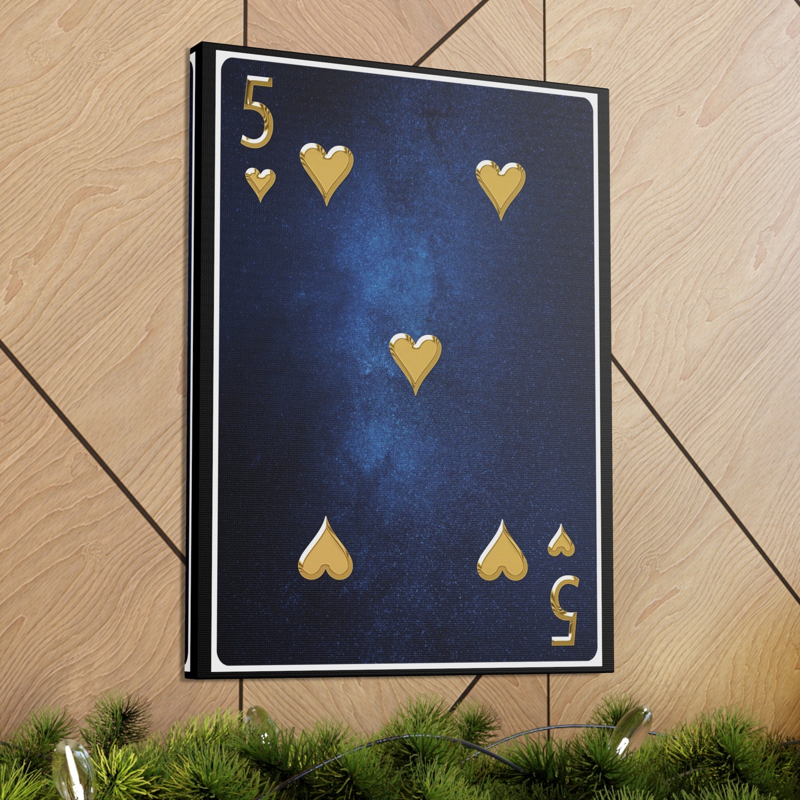 Five Of Hearts Space Background Playing Card Canvas Wall Art for Home Decor Ready-to-Hang-Express Your Love Gifts