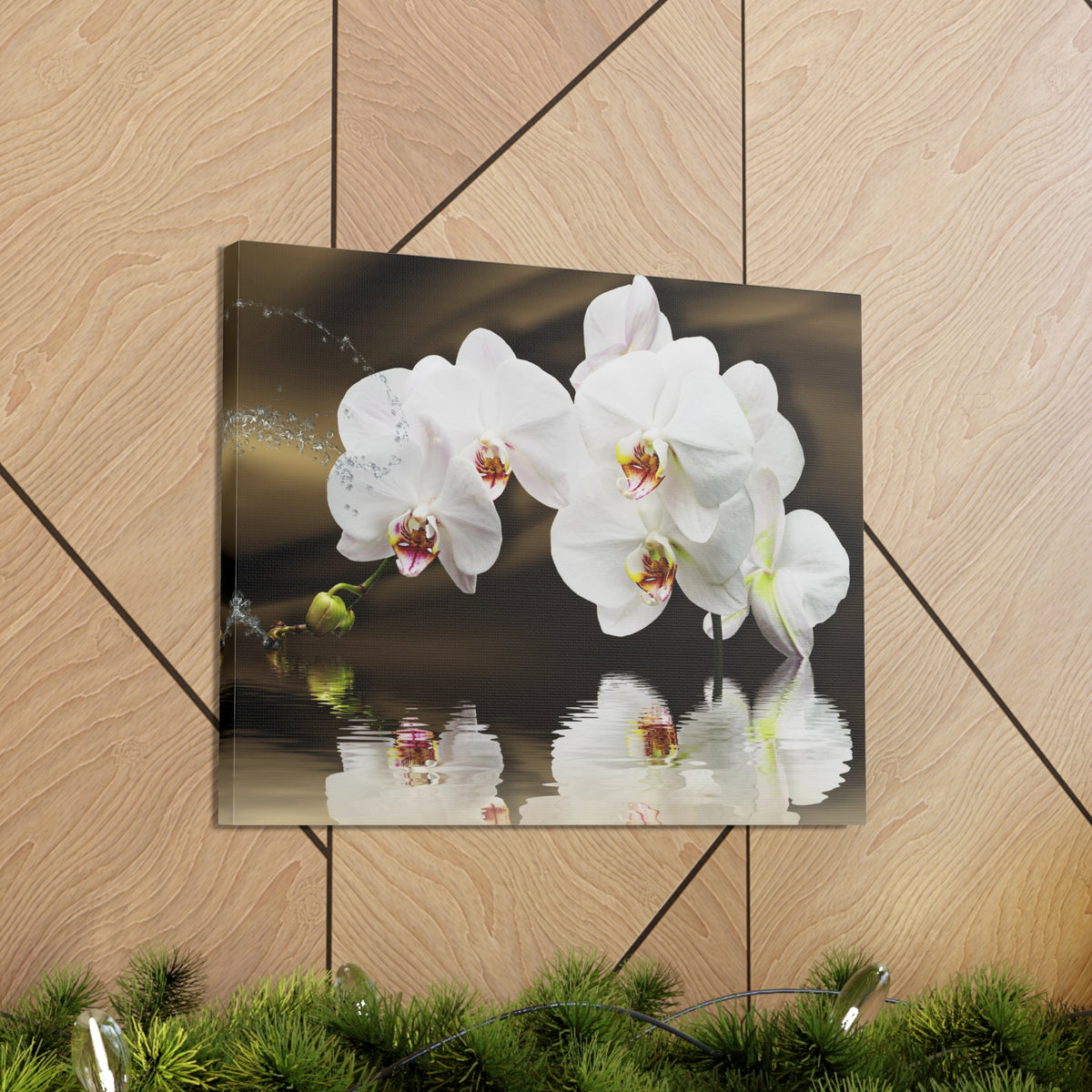 Orchids Reflected in Water Flower Canvas Wall Art for Home Decor Ready-to-Hang-Express Your Love Gifts
