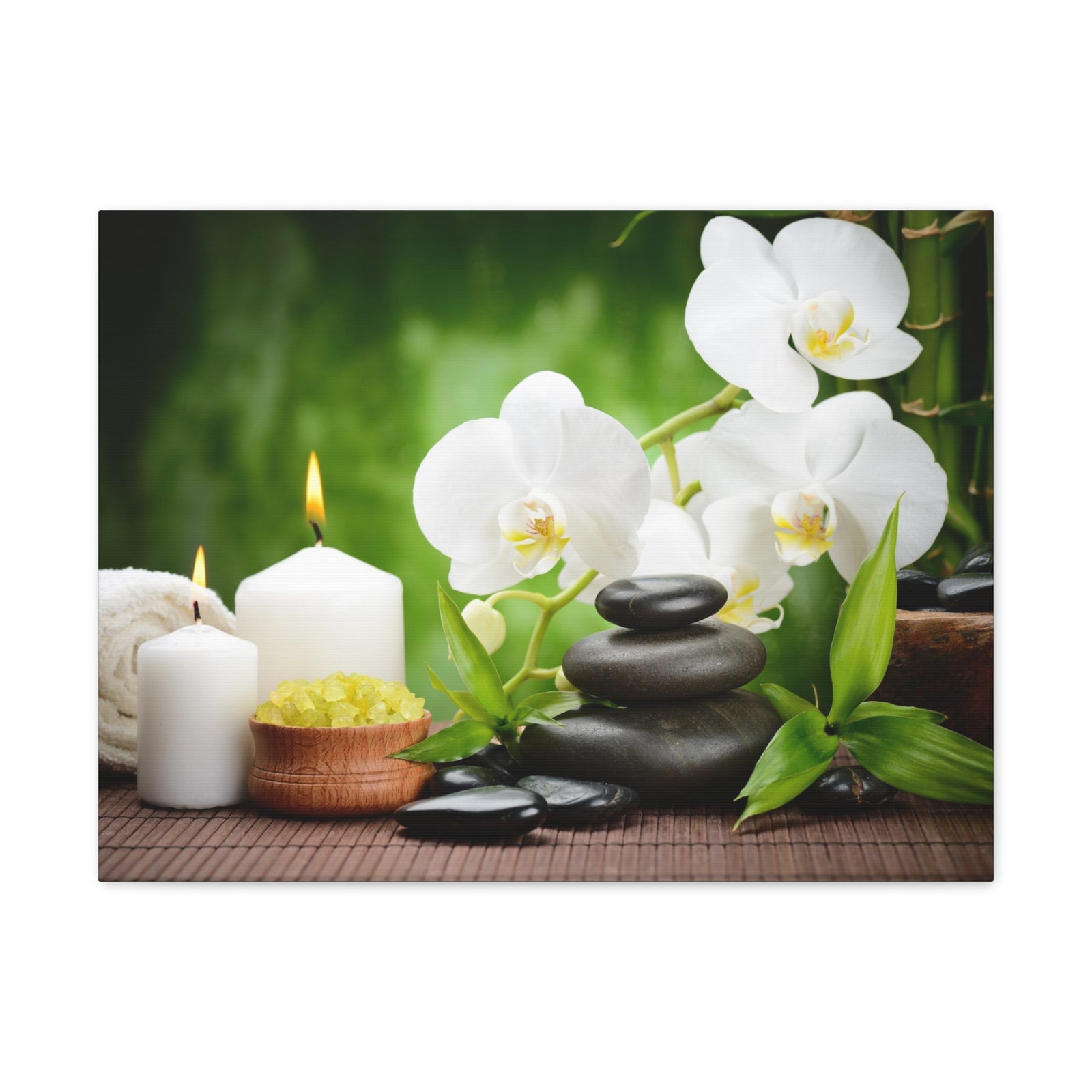 Zen Stones and Orchid Forest Floral Nature Photography Canvas Wall Art for Home Decor Ready-to-Hang-Express Your Love Gifts