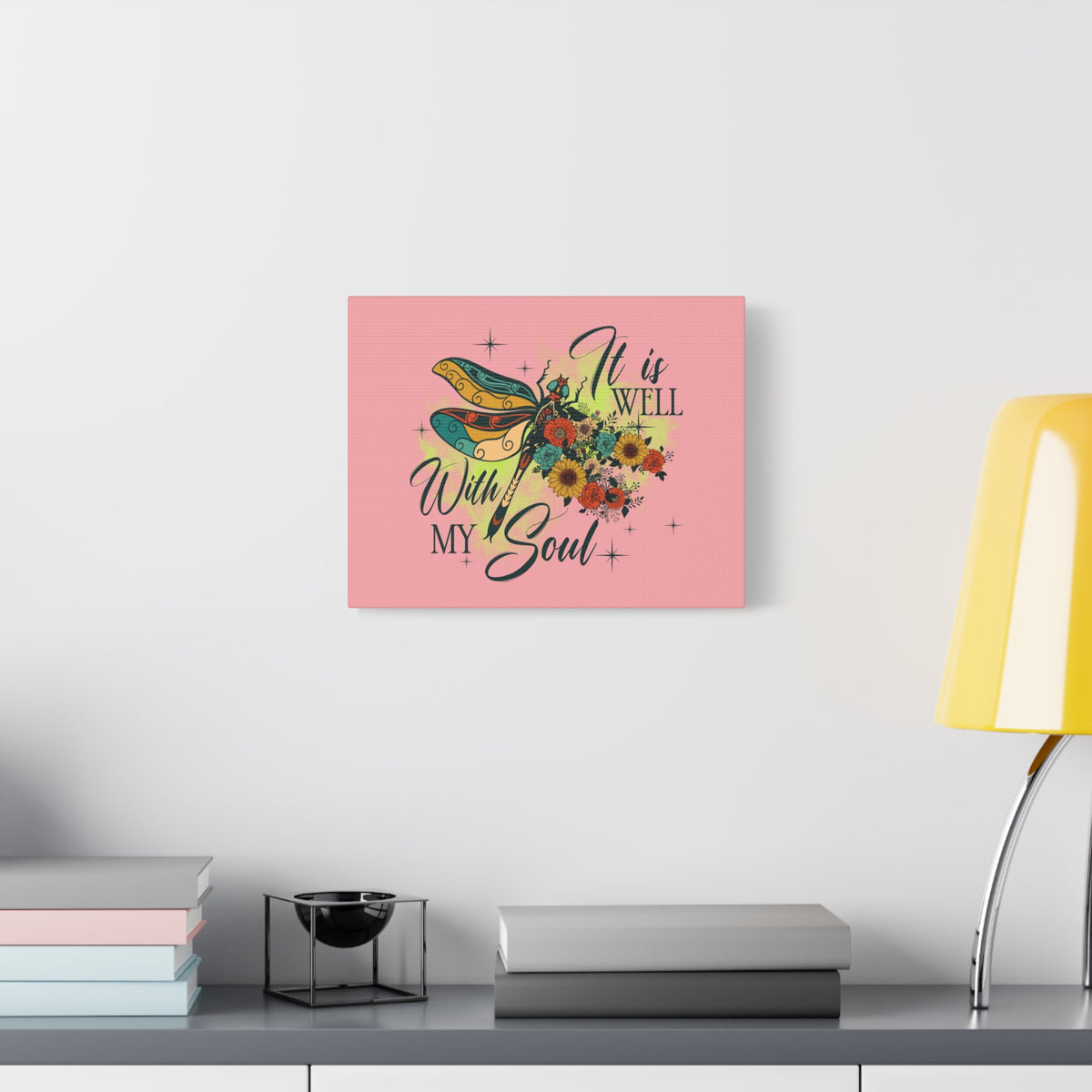 Scripture Canvas It Is Well Psalm 42:7 Dragonfly Green Christian Wall Art Bible Verse Print Ready to Hang-Express Your Love Gifts