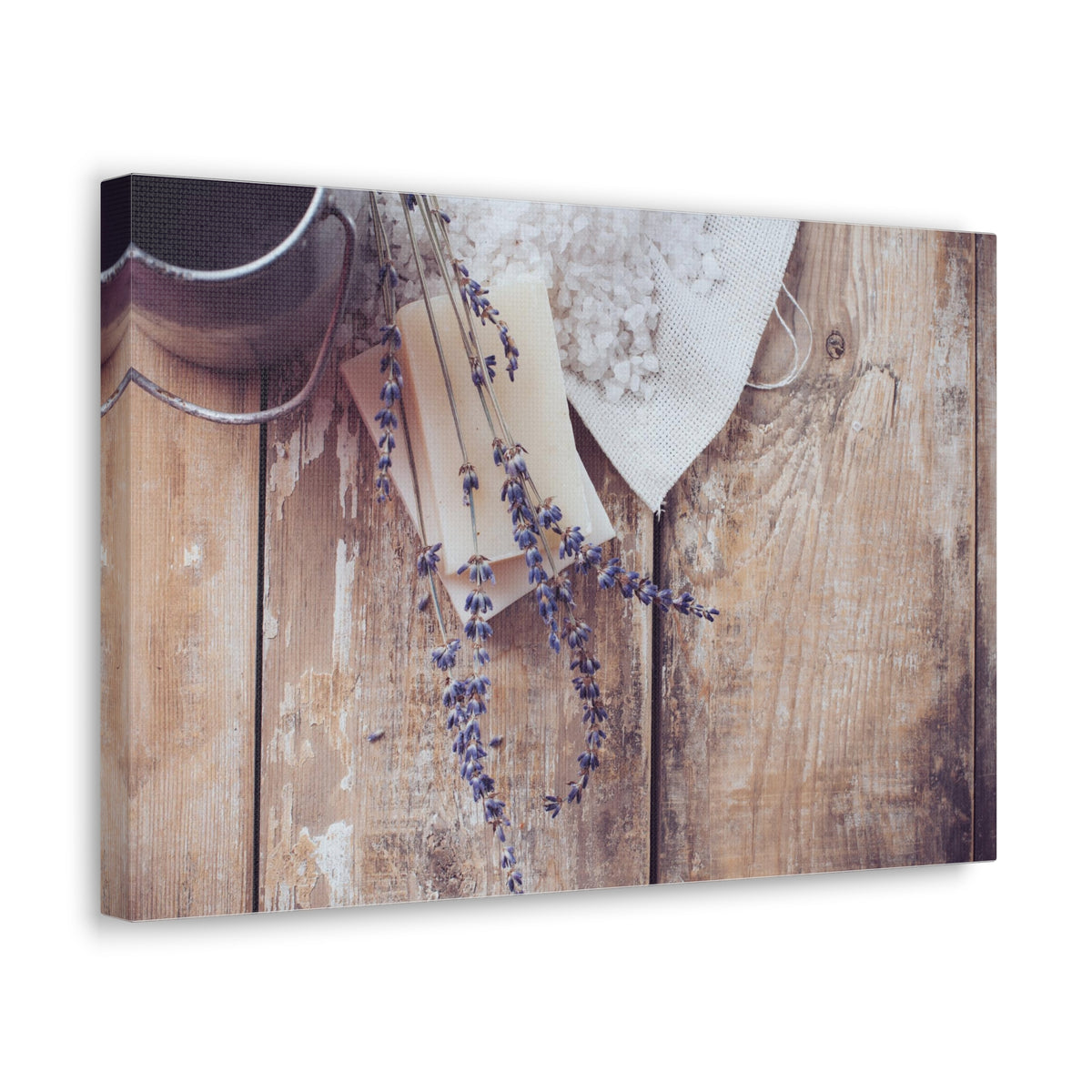 Lilac Flowers On Wooden Plank Rustic Country Background Canvas Wall Art for Home Decor Ready-to-Hang-Express Your Love Gifts