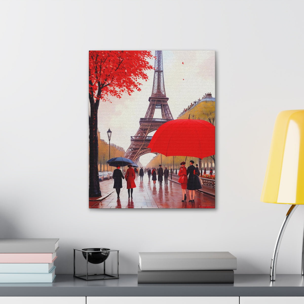 Eiffel Tower Big Red Umbrella Paris France Canvas Artwork High-Quality Breathtaking French City for Home Decor Ready to Hang-Express Your Love Gifts