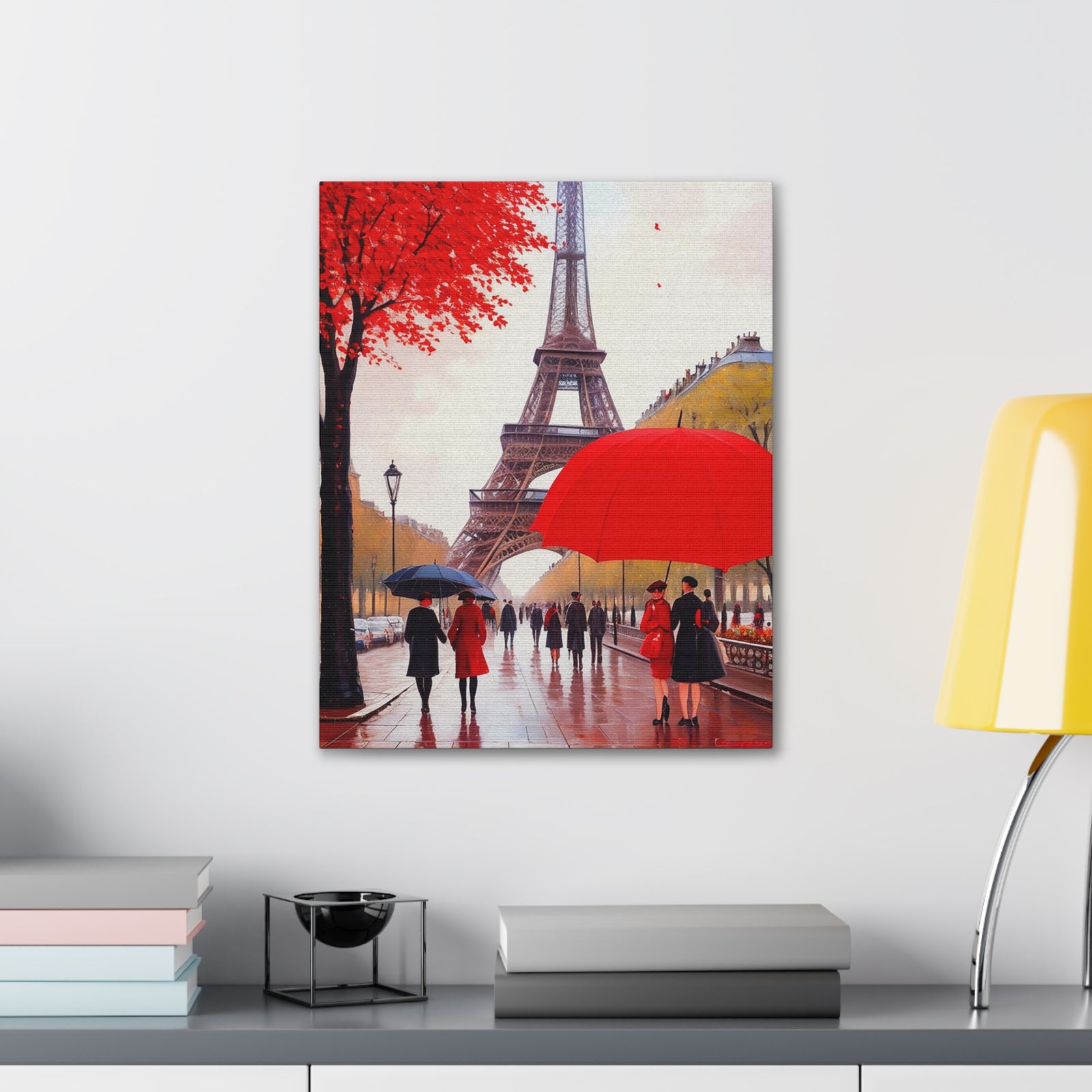 Eiffel Tower Big Red Umbrella Paris France Canvas Artwork High-Quality Breathtaking French City for Home Decor Ready to Hang-Express Your Love Gifts