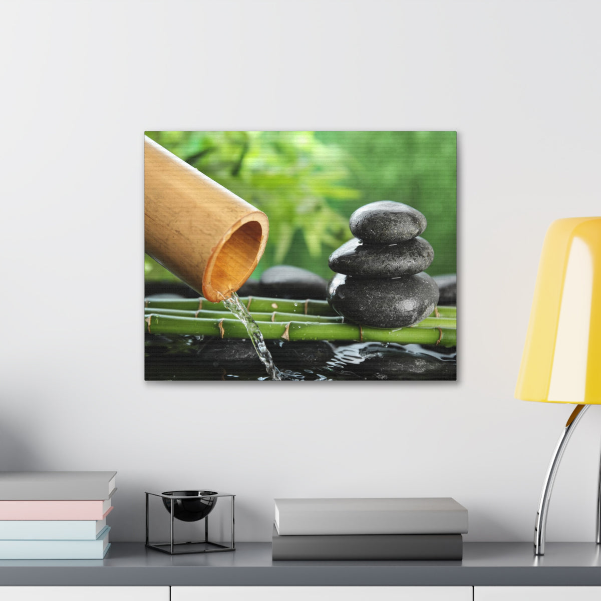 Traditional Bamboo Fountain Forest Floral Nature Photography Canvas Wall Art for Home Decor Ready-to-Hang-Express Your Love Gifts