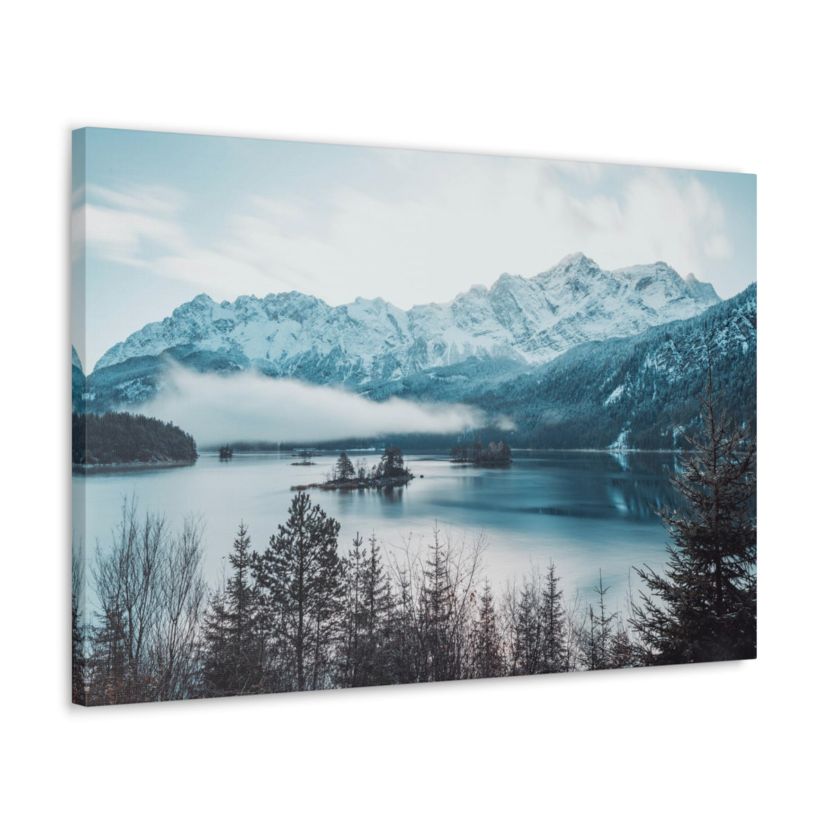 Winter Mountain Lake Pine Tree Lake Nature Wilderness Photography Canvas Wall Art for Home Decor Ready-to-Hang-Express Your Love Gifts