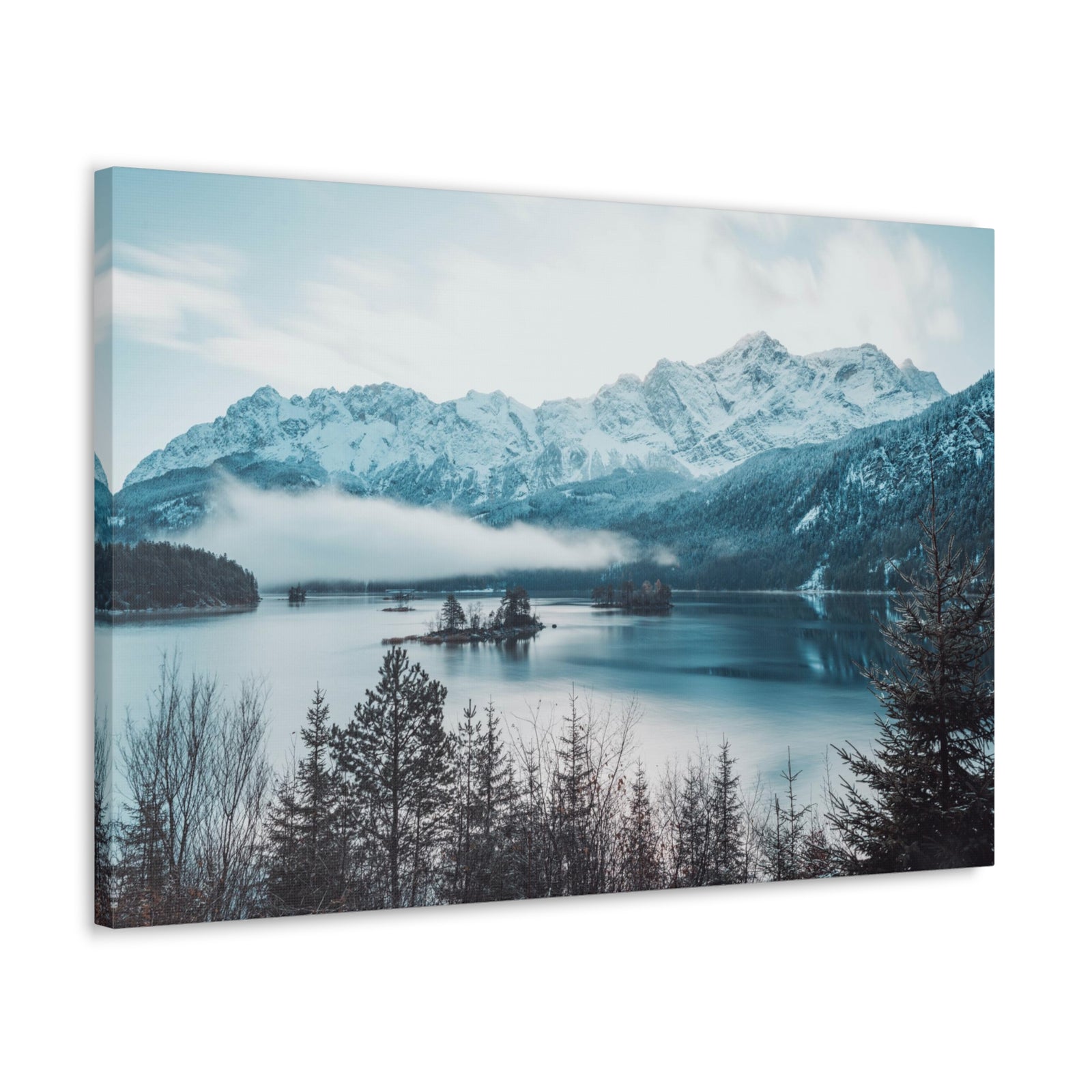 Winter Mountain Lake Pine Tree Lake Nature Wilderness Photography Canvas Wall Art for Home Decor Ready-to-Hang-Express Your Love Gifts