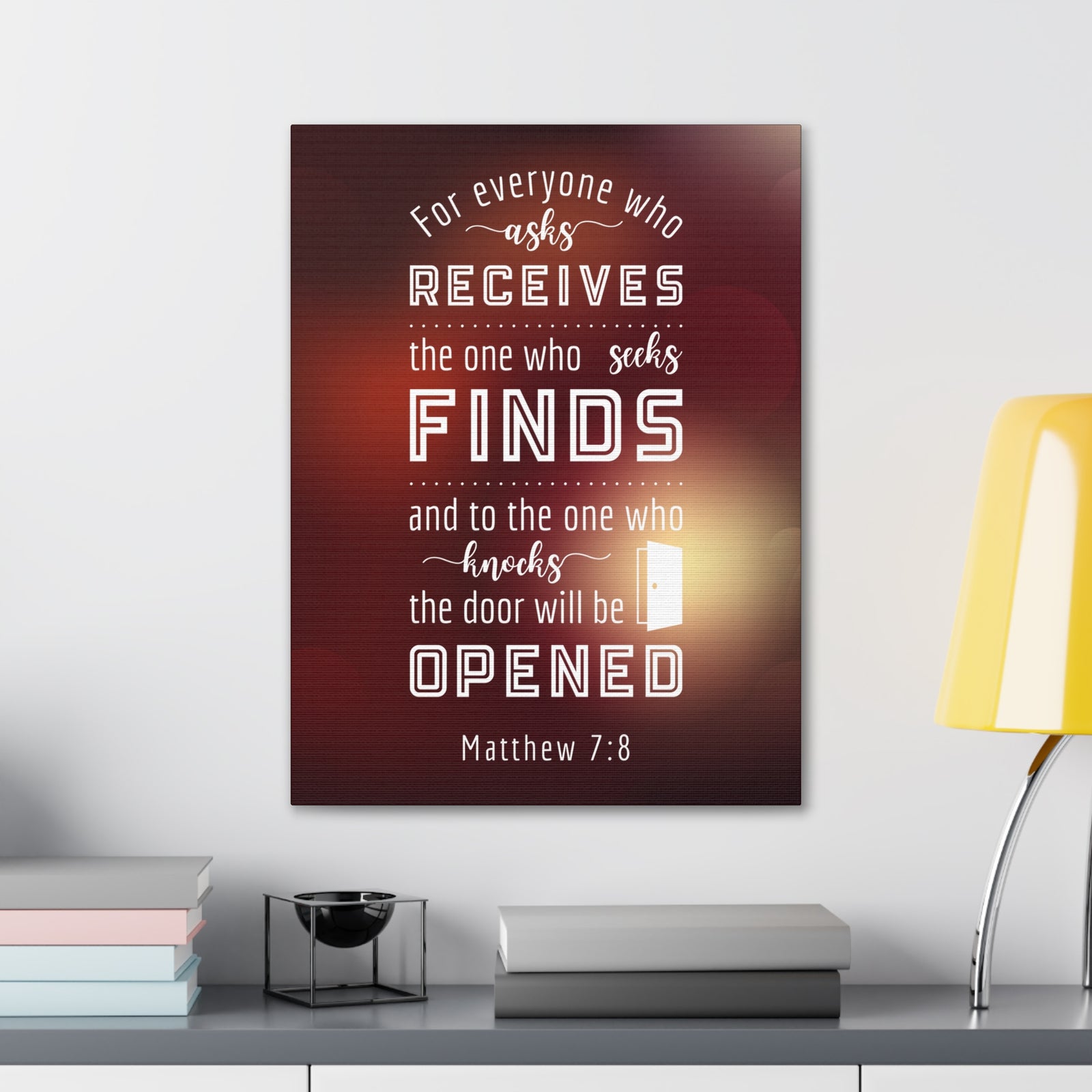 Scripture Canvas The Door Will Be Opened Matthew 7:8 Wall Art Bible Verse Print Ready to Hang-Express Your Love Gifts