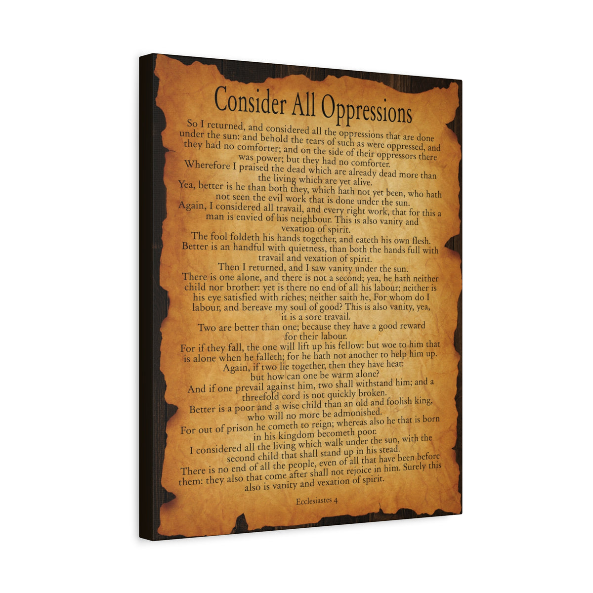 Scripture Walls Consider All Oppressions Ecclesiastes 4 Gold Brown Bible Verse Canvas Christian Wall Art Ready to Hang-Express Your Love Gifts