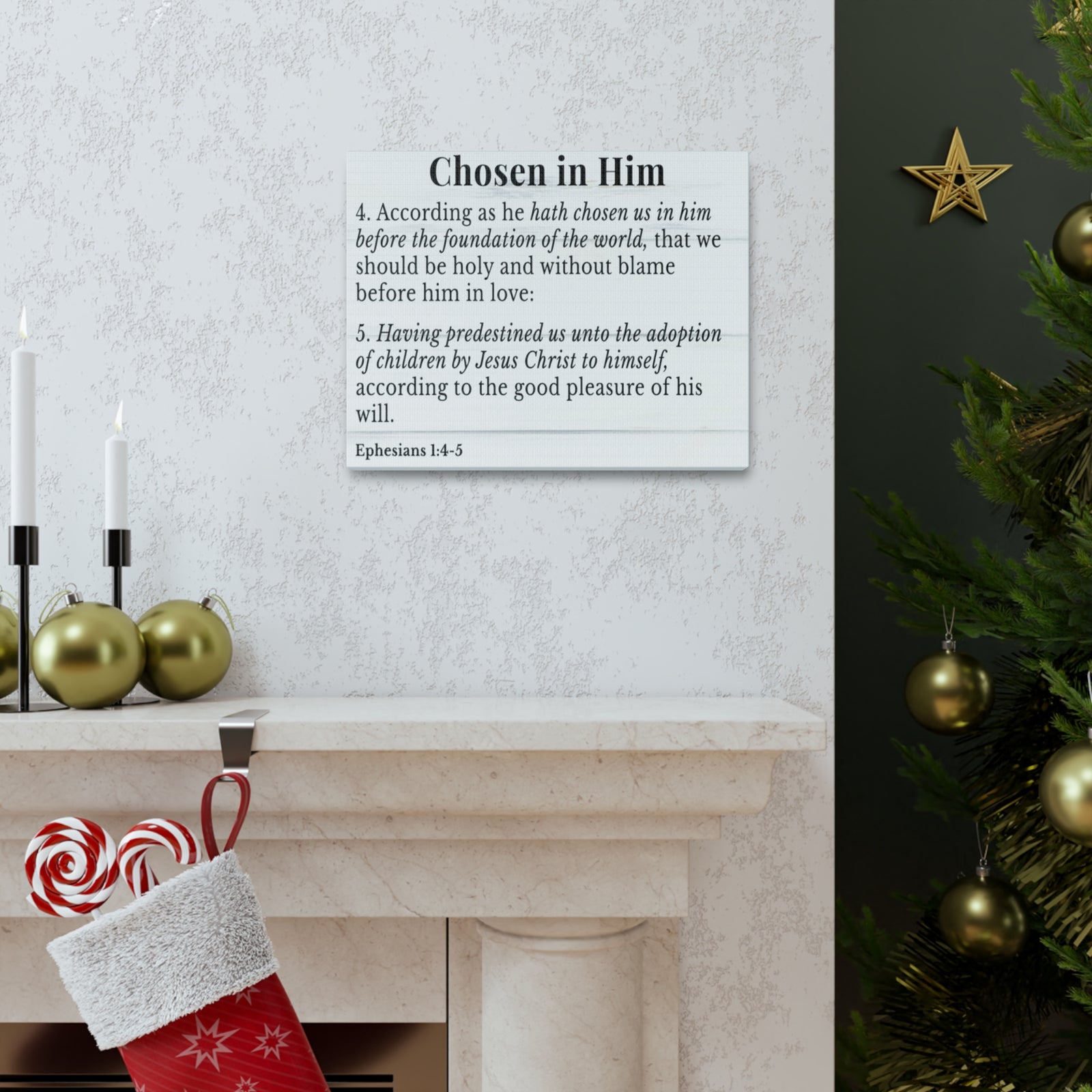 Scripture Walls Ephesians 1:4-5 Chosen in Christ White Bible Verse Canvas Christian Wall Art Ready to Hang Unframed-Express Your Love Gifts